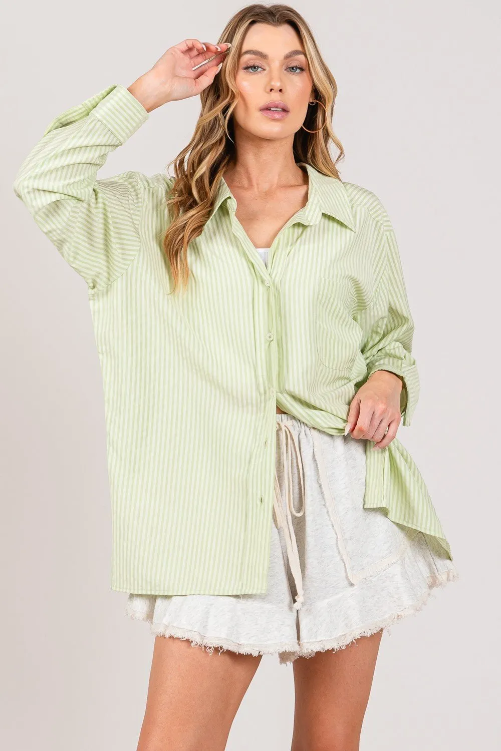 Sage Striped Button Up Shirt