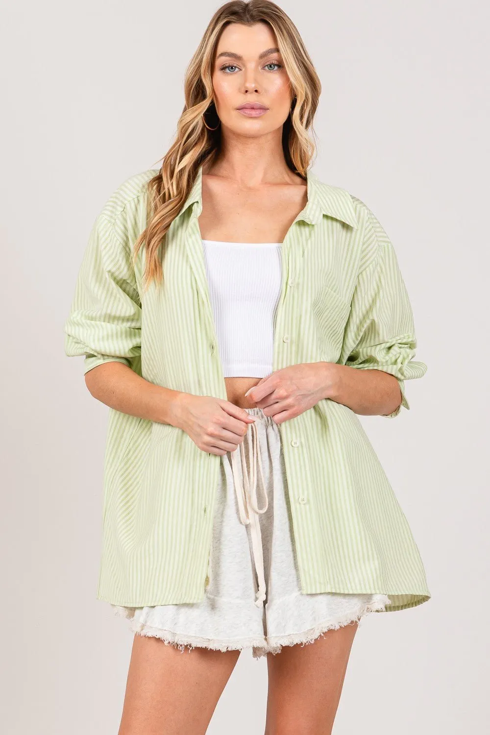 Sage Striped Button Up Shirt