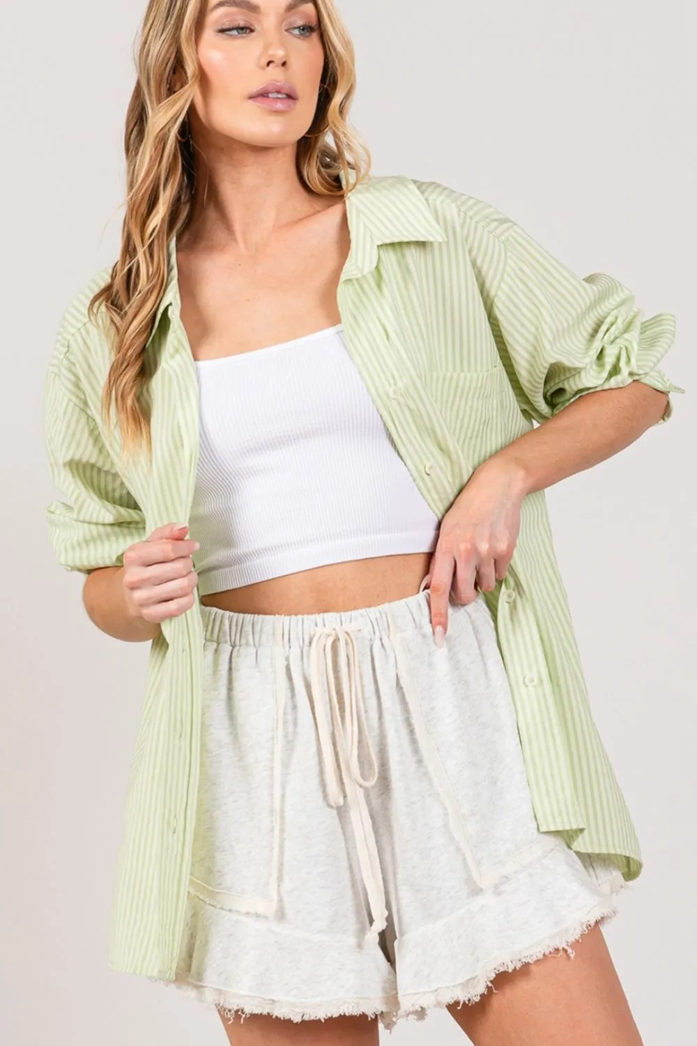 Sage Striped Button Up Shirt