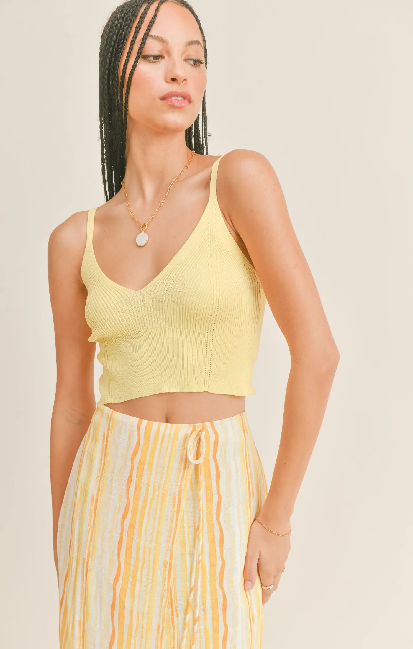 Sage The Lable Wish You Were Here Ribbed Cami Top - Lemon