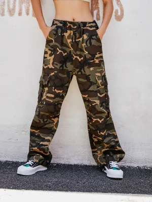 Sporty Camo Pocket Natural Long Women Pants