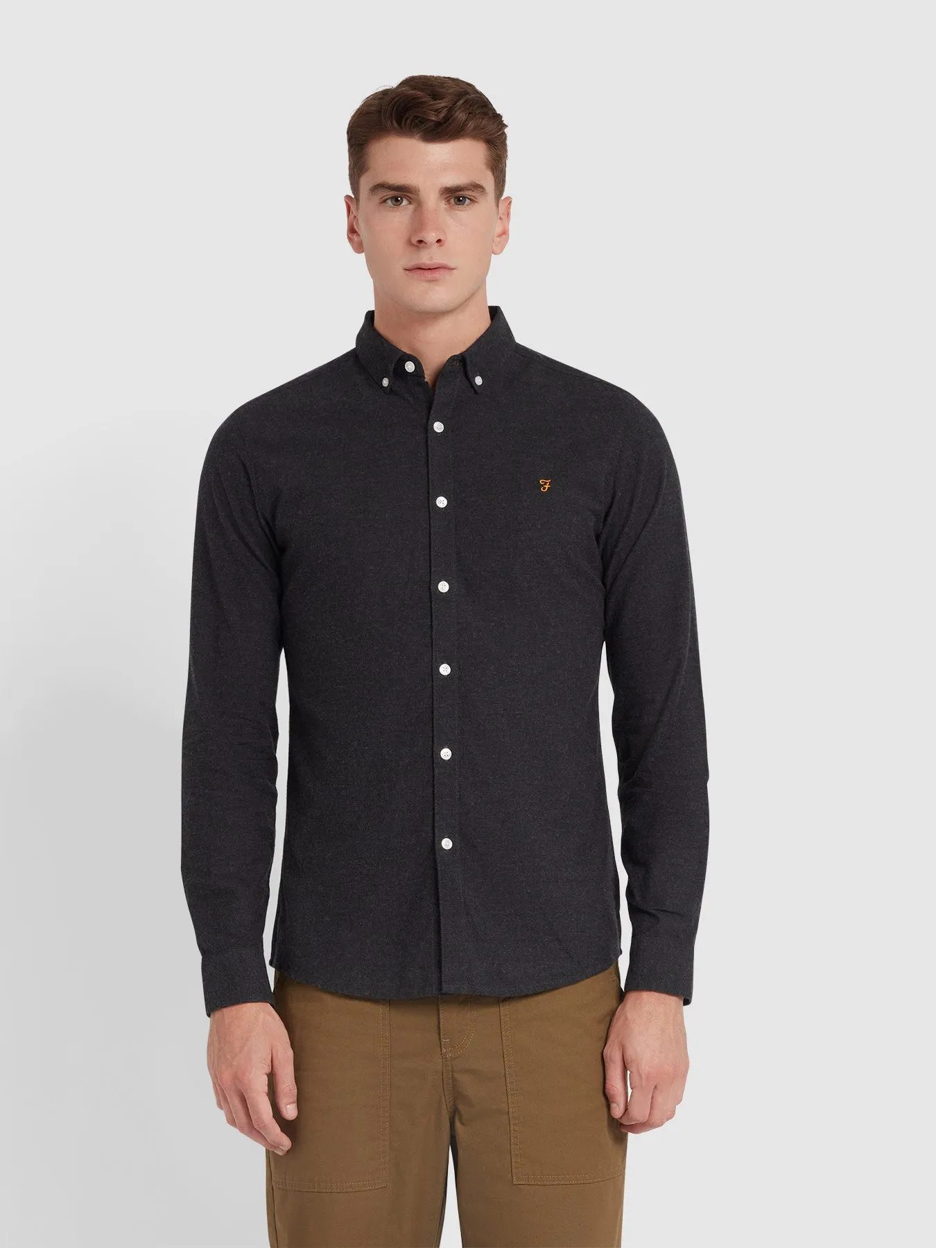 Steen Slim Fit Brushed Organic Cotton Shirt In Coal Marl