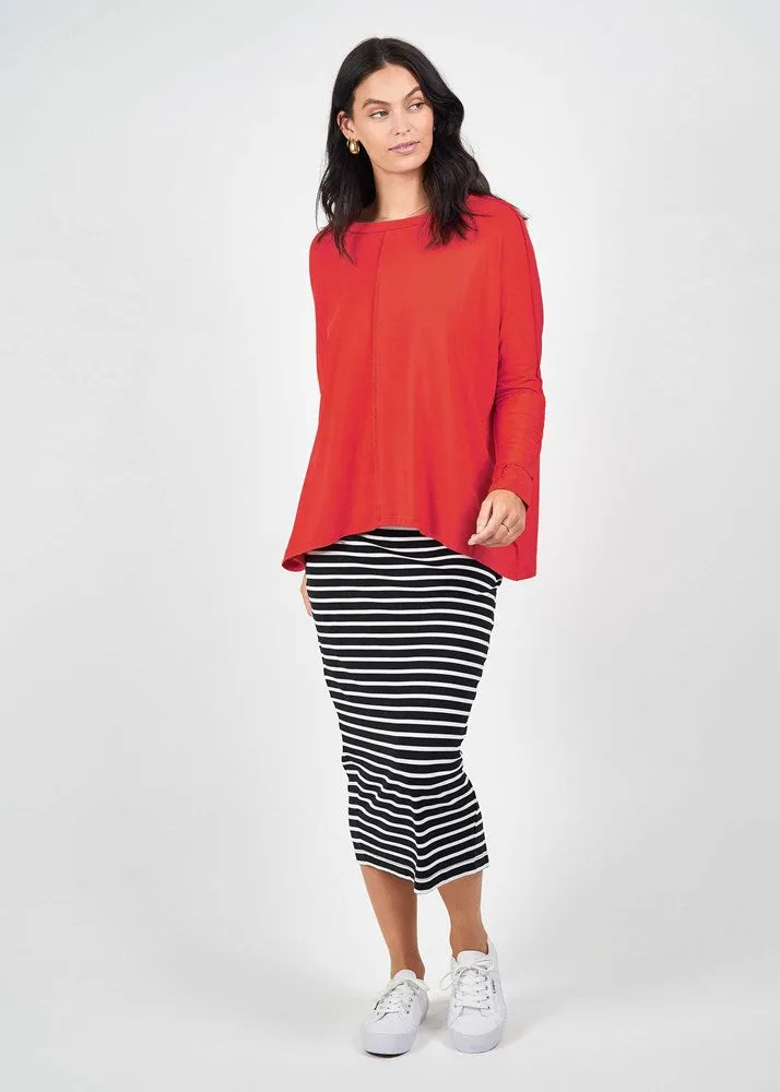 Stella Longsleeve Oversized Bamboo Slouch Top - Fiery Red