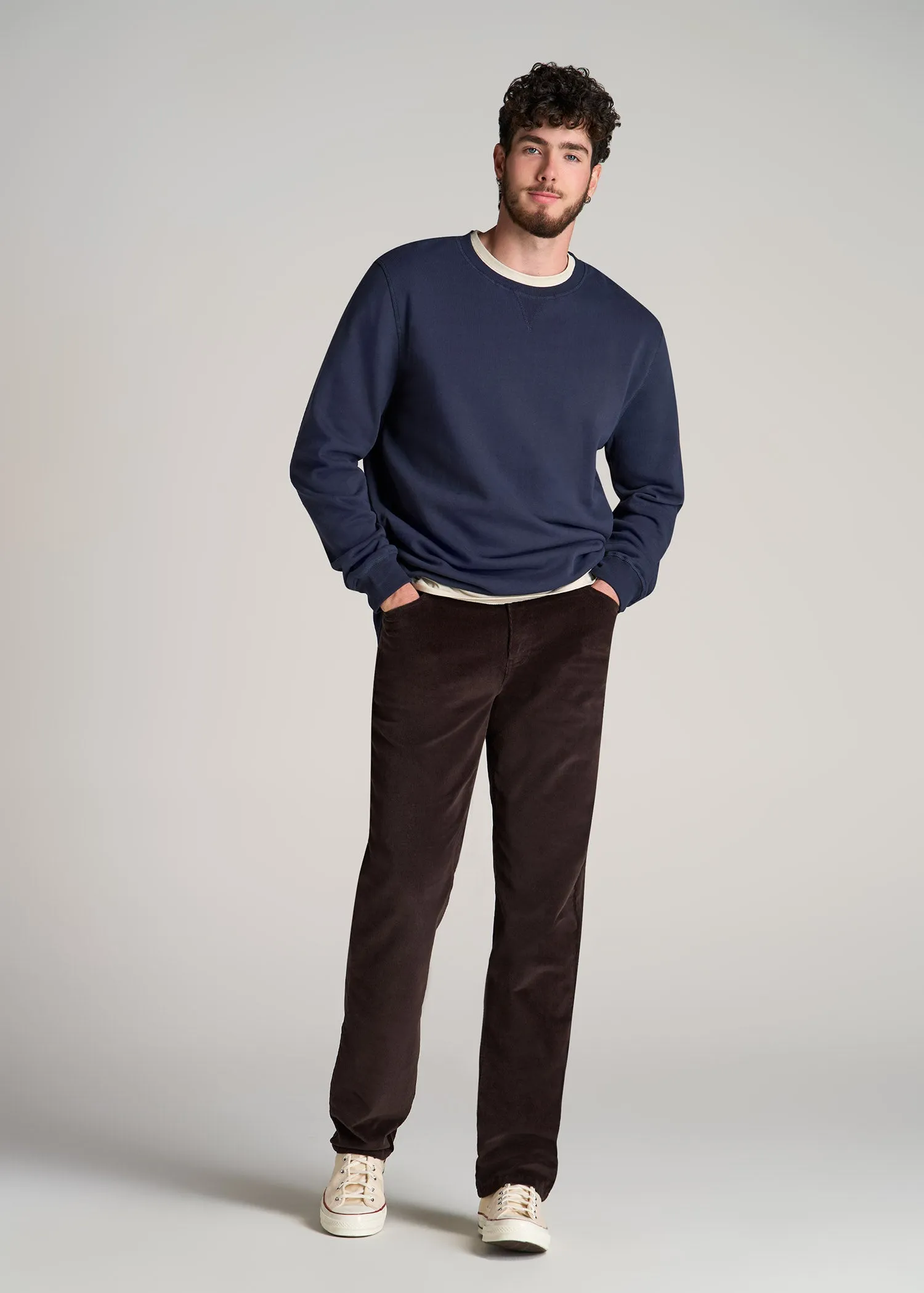 STRAIGHT-LEG Stretch Corduroy Pants for Tall Men in Chocolate