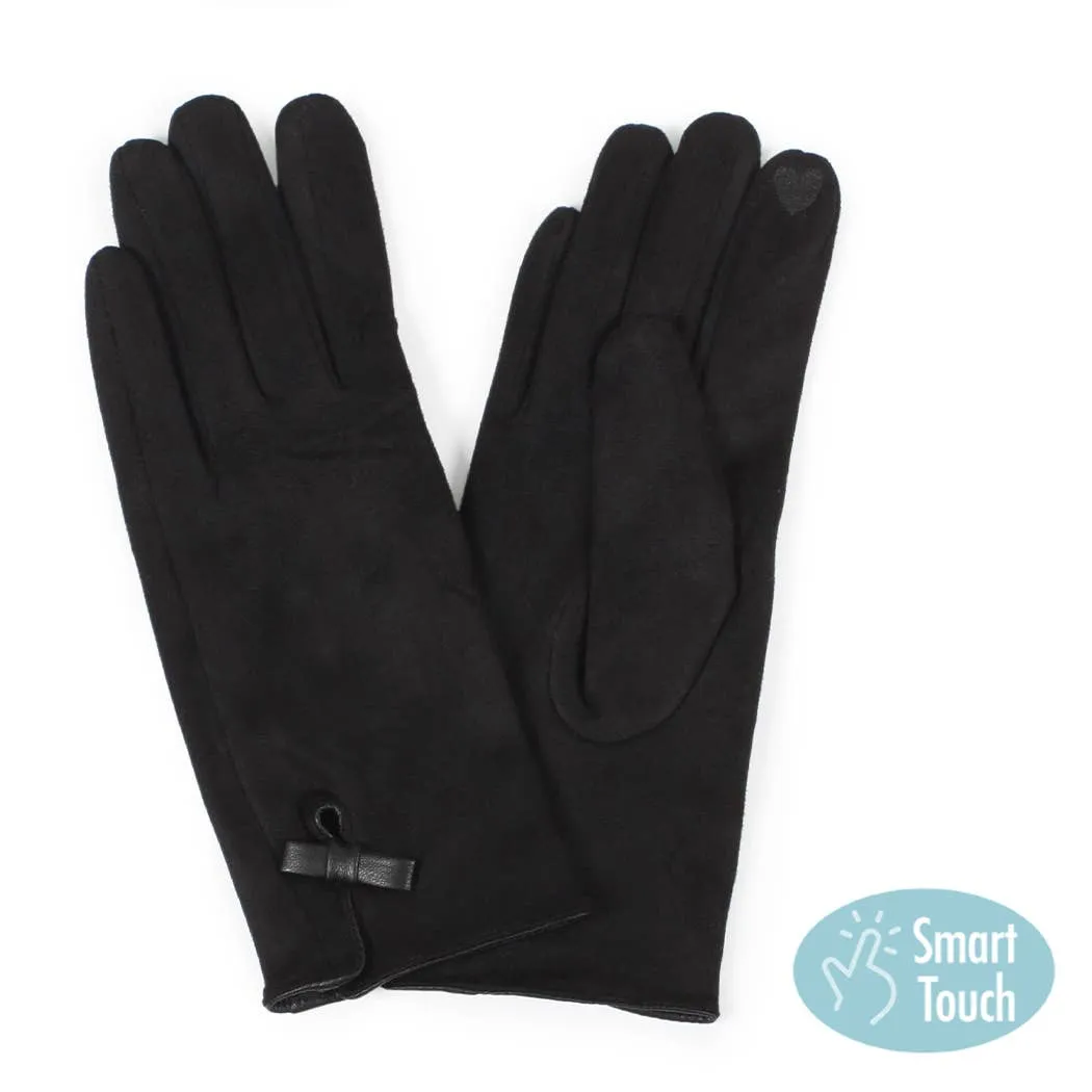 Suede Touchscreen Gloves with Bow