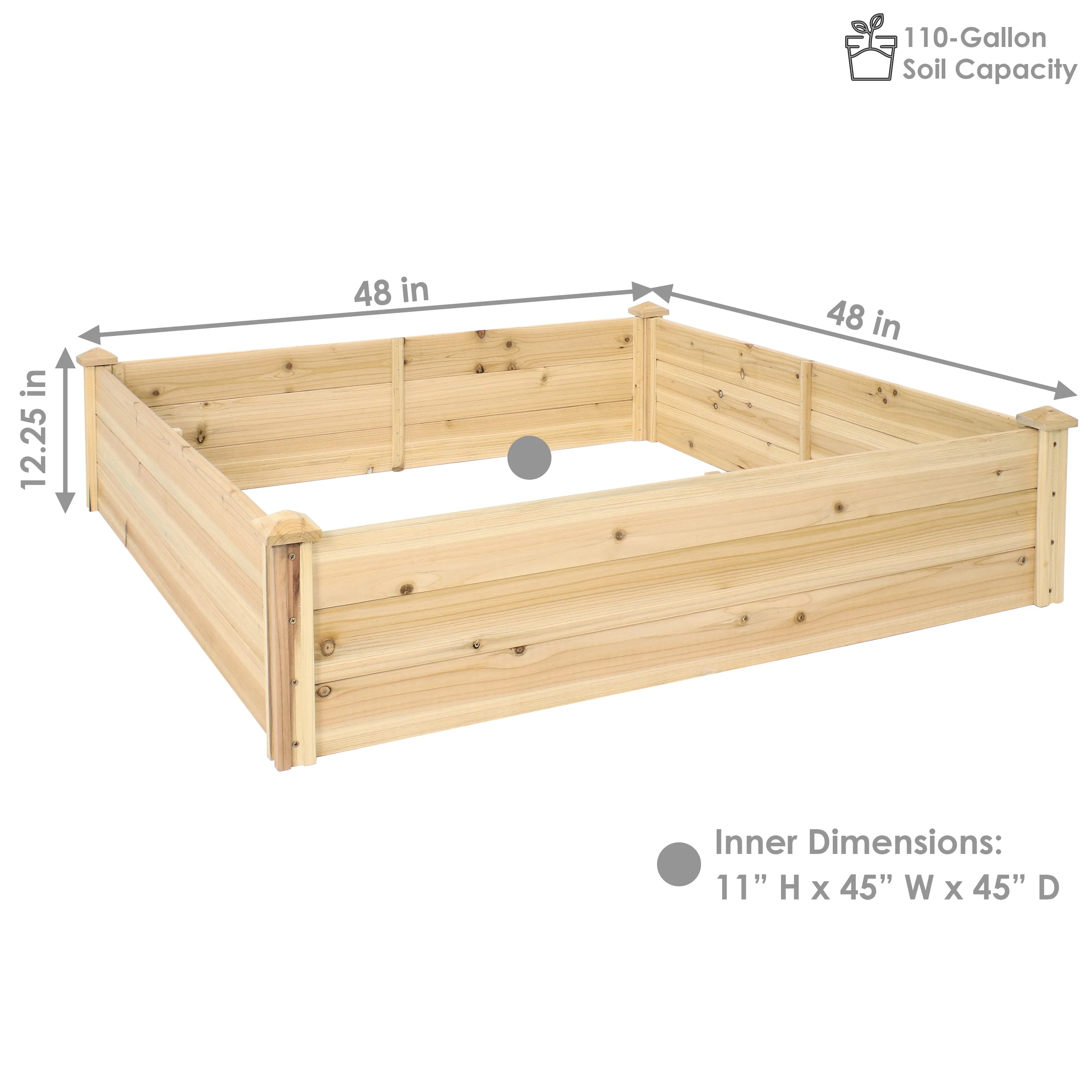 Sunnydaze Outdoor Square Wood Raised Garden Bed - 48" Square