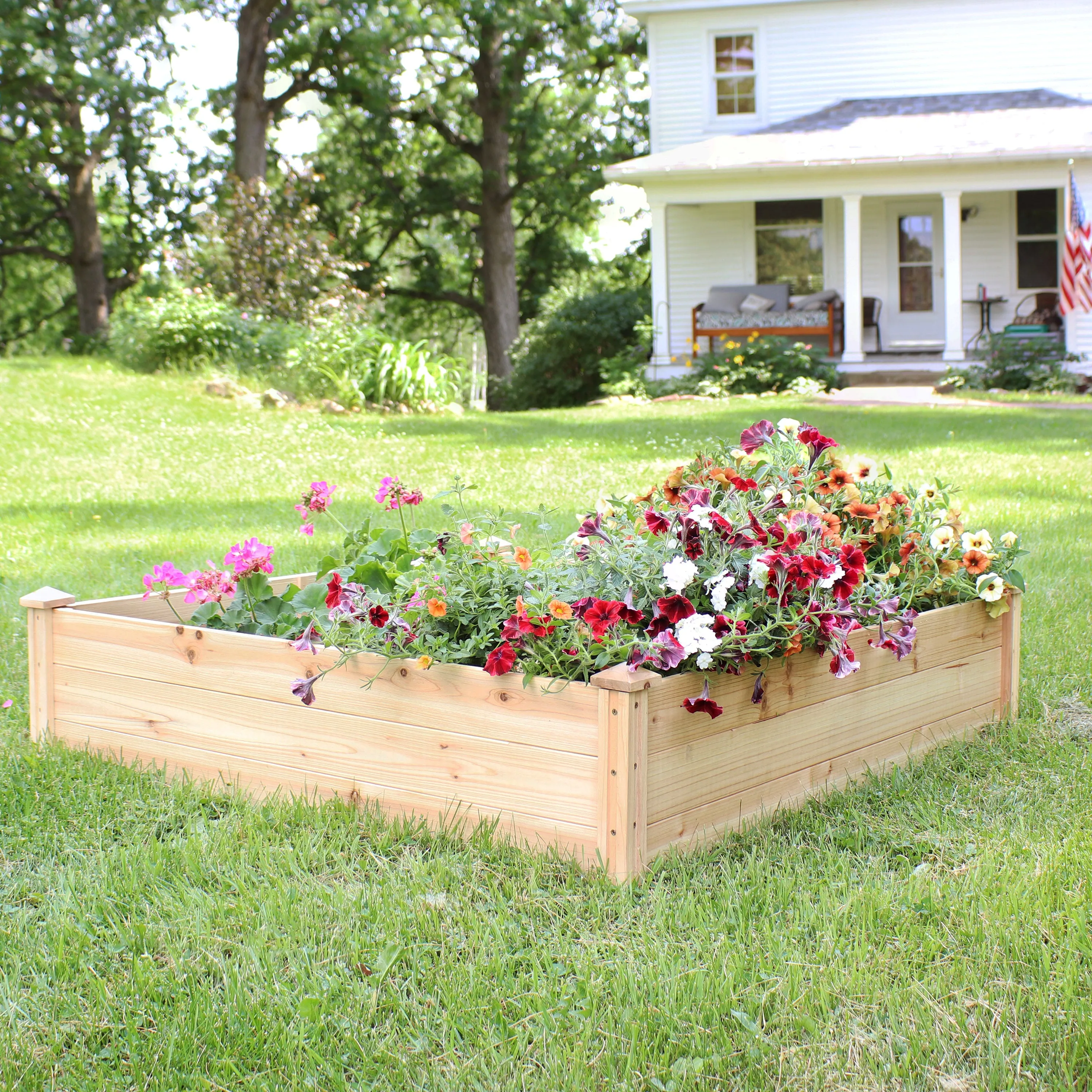 Sunnydaze Outdoor Square Wood Raised Garden Bed - 48" Square