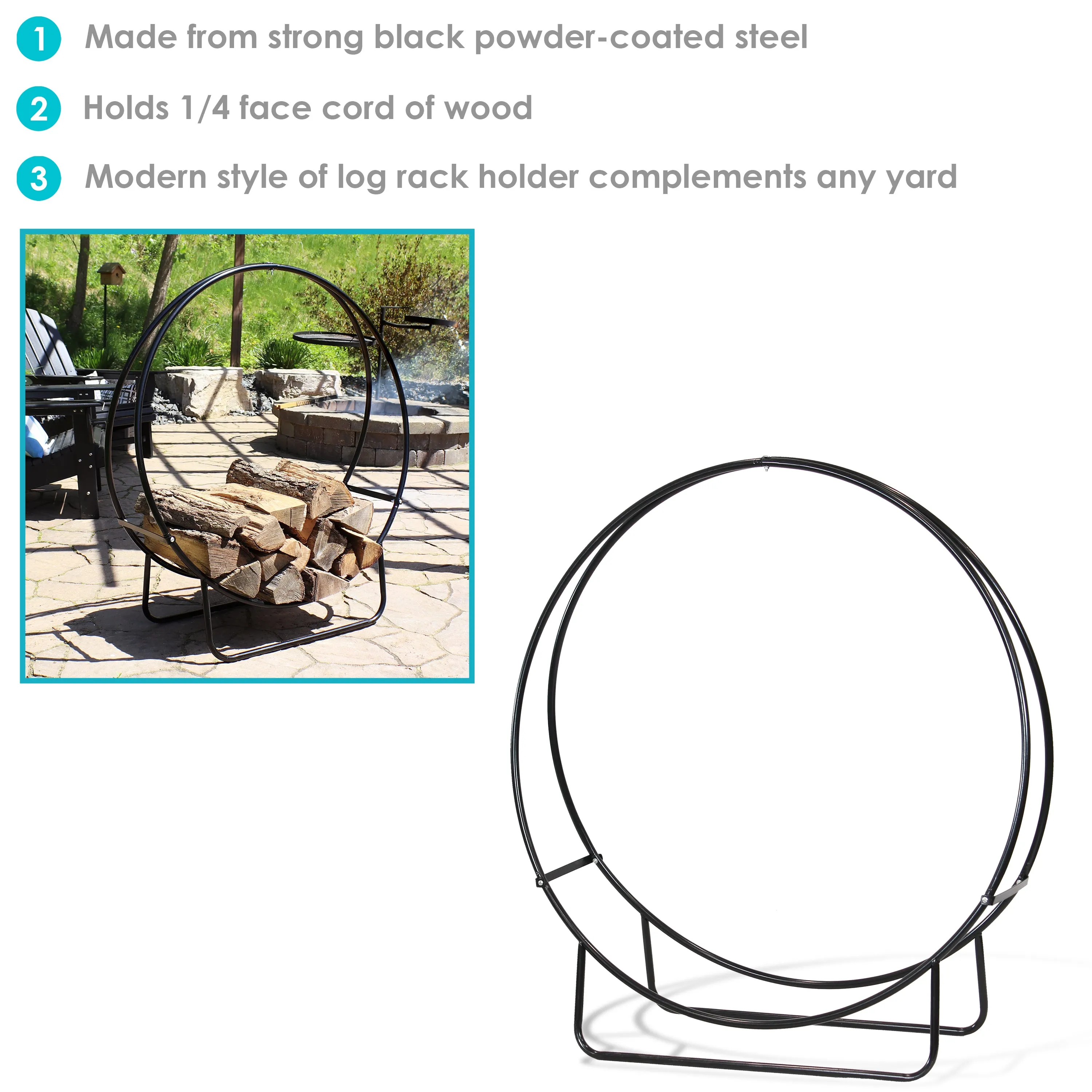 Sunnydaze Outdoor Steel Firewood Log Hoop Rack