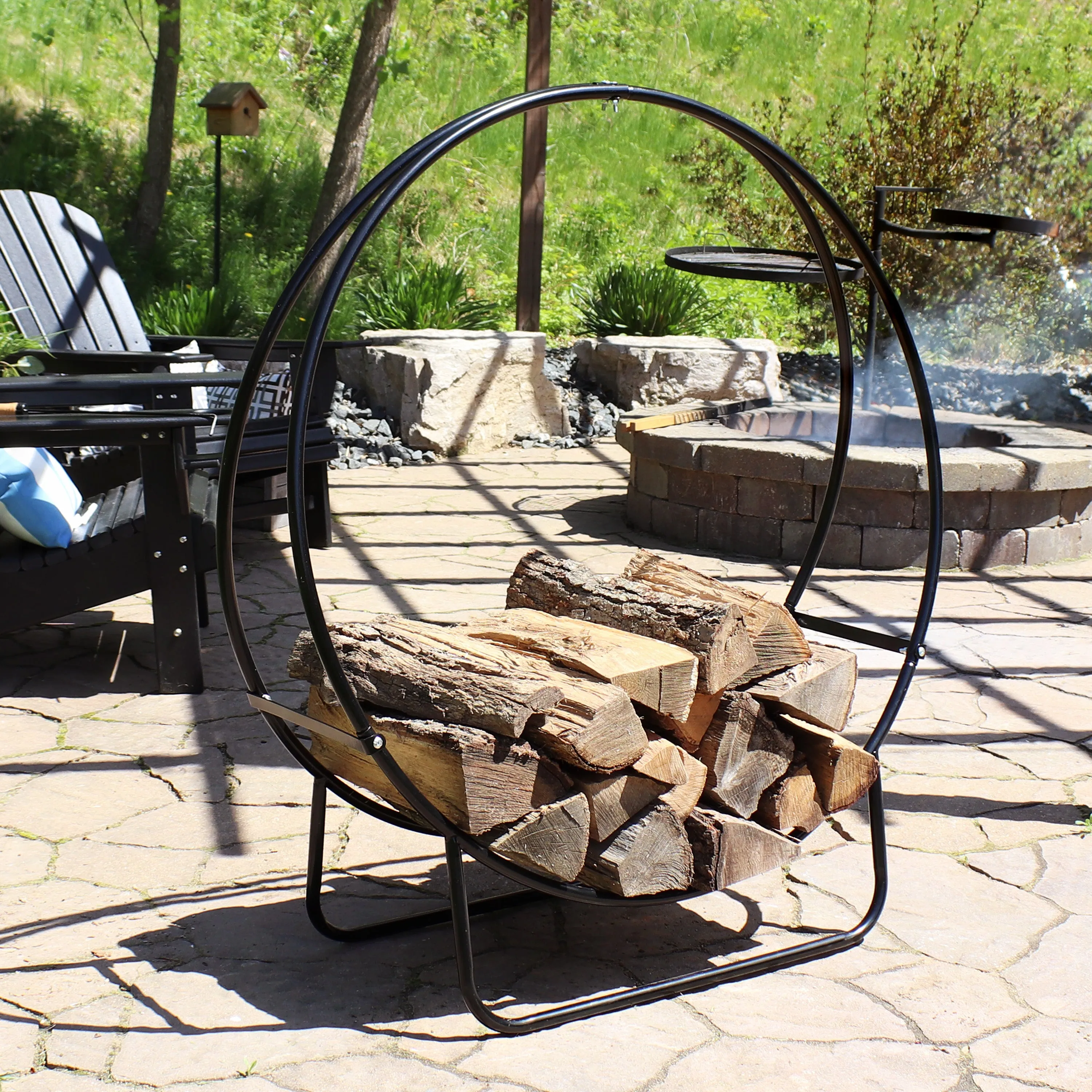 Sunnydaze Outdoor Steel Firewood Log Hoop Rack