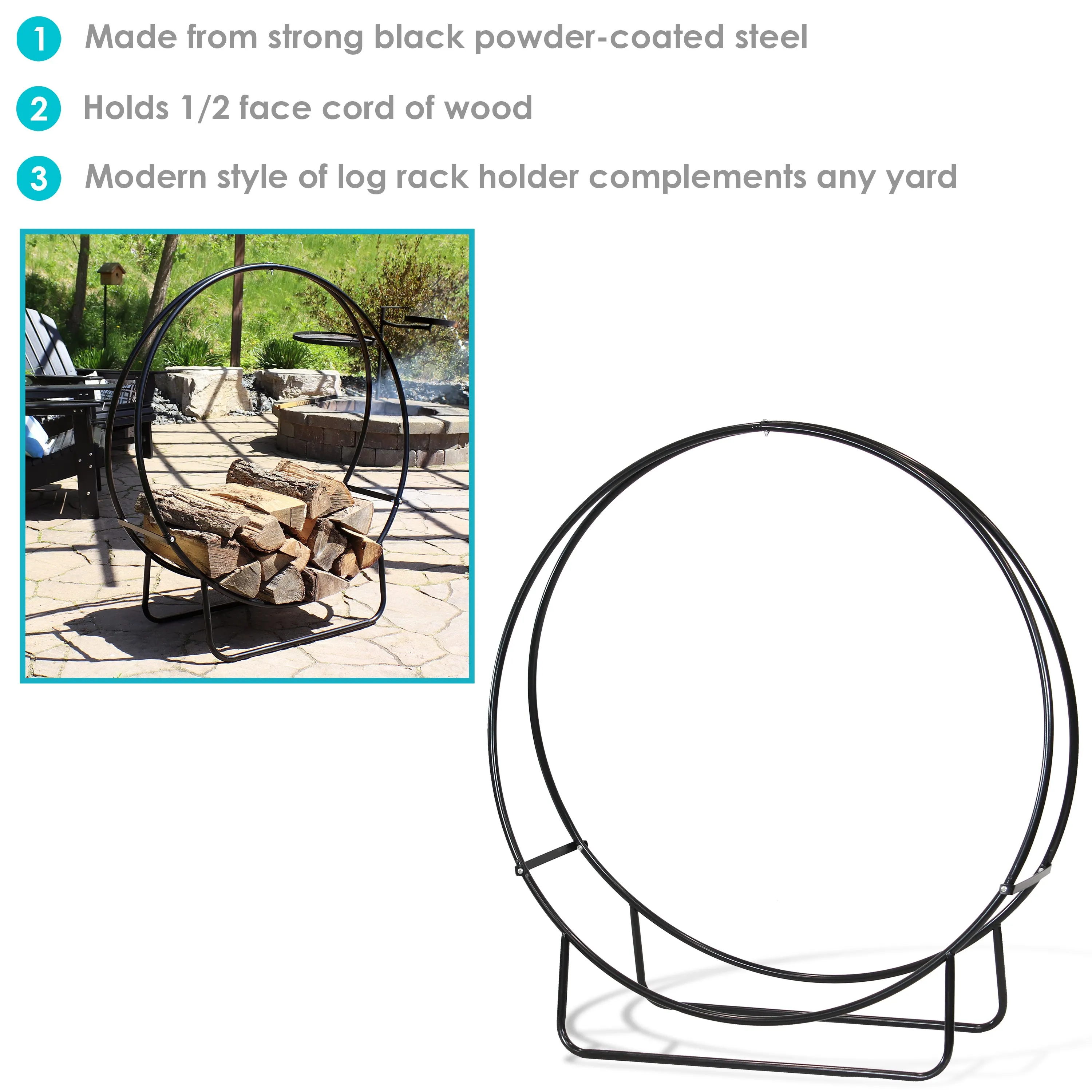 Sunnydaze Outdoor Steel Firewood Log Hoop Rack