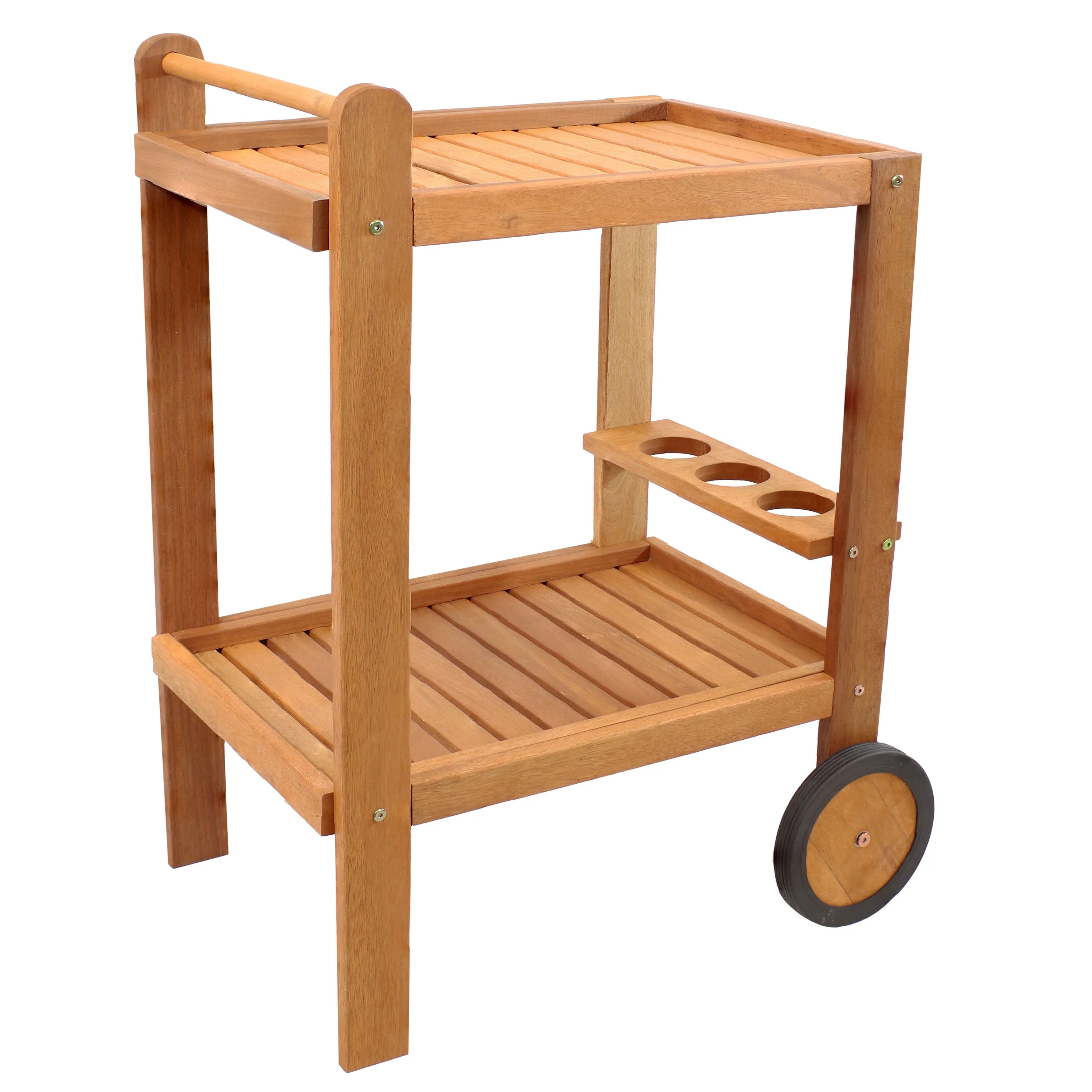 Sunnydaze Outdoor Wood Bar Cart with Wheels - Malaysian Hardwood