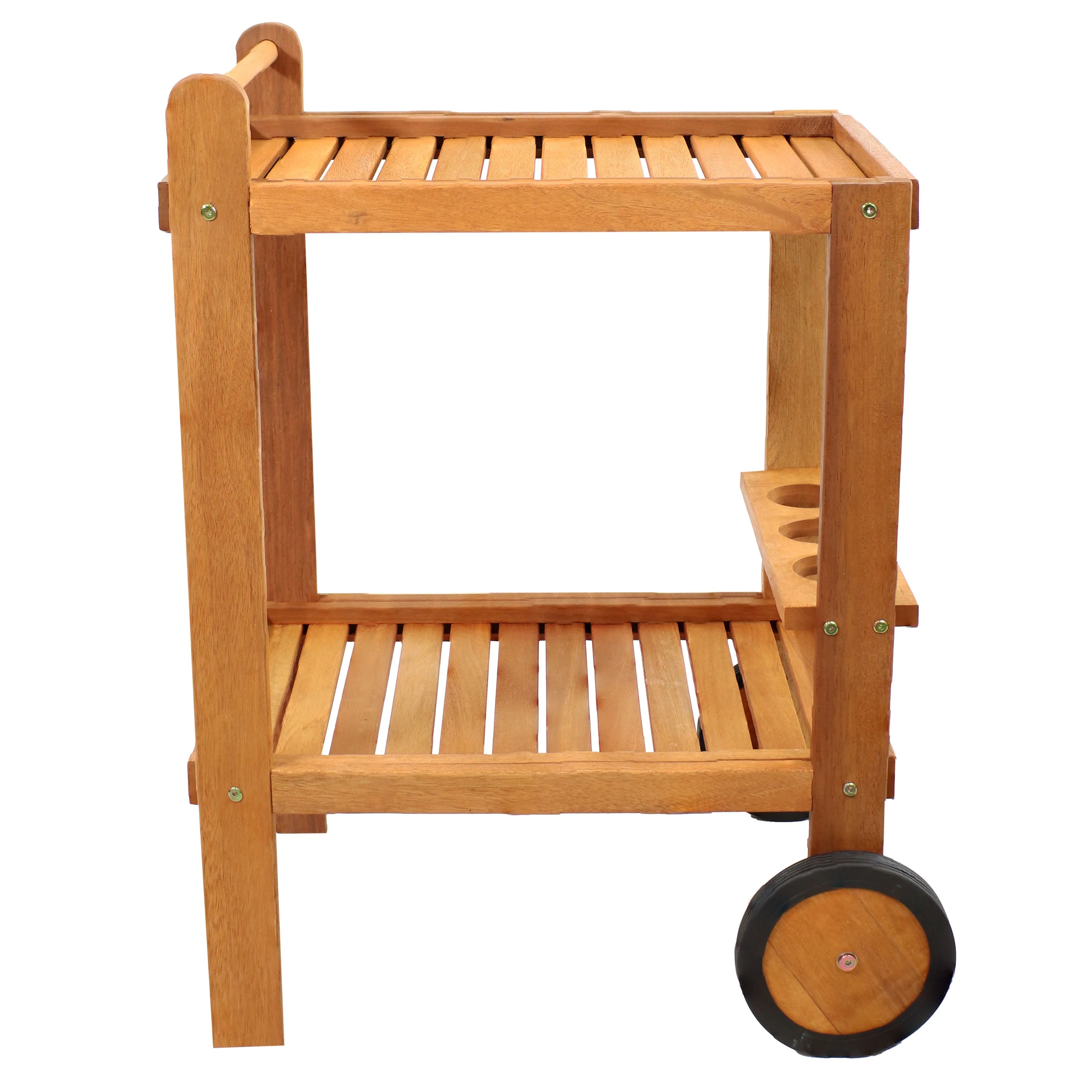 Sunnydaze Outdoor Wood Bar Cart with Wheels - Malaysian Hardwood