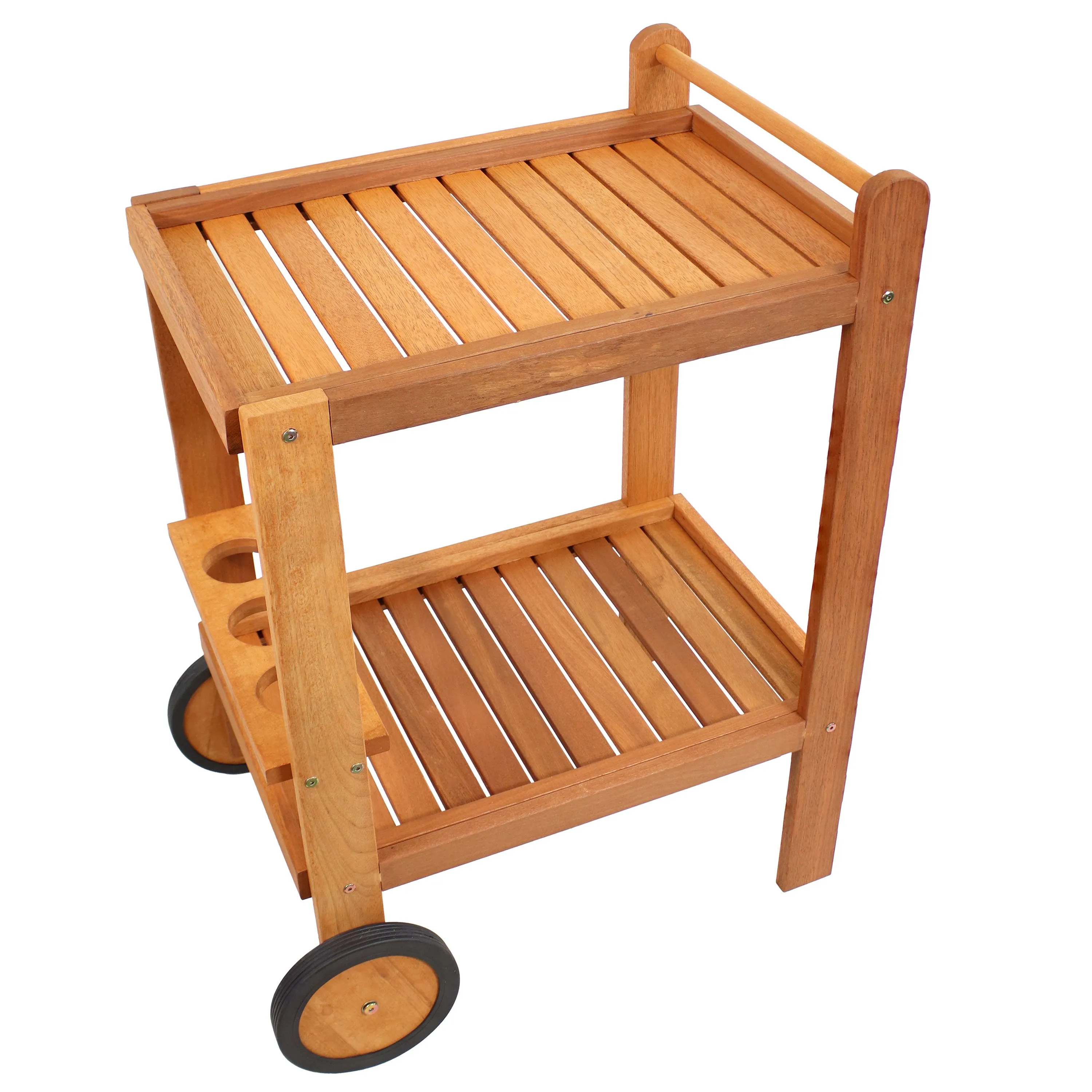 Sunnydaze Outdoor Wood Bar Cart with Wheels - Malaysian Hardwood