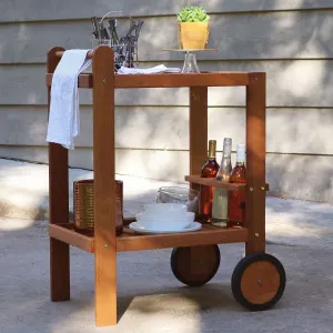 Sunnydaze Outdoor Wood Bar Cart with Wheels - Malaysian Hardwood