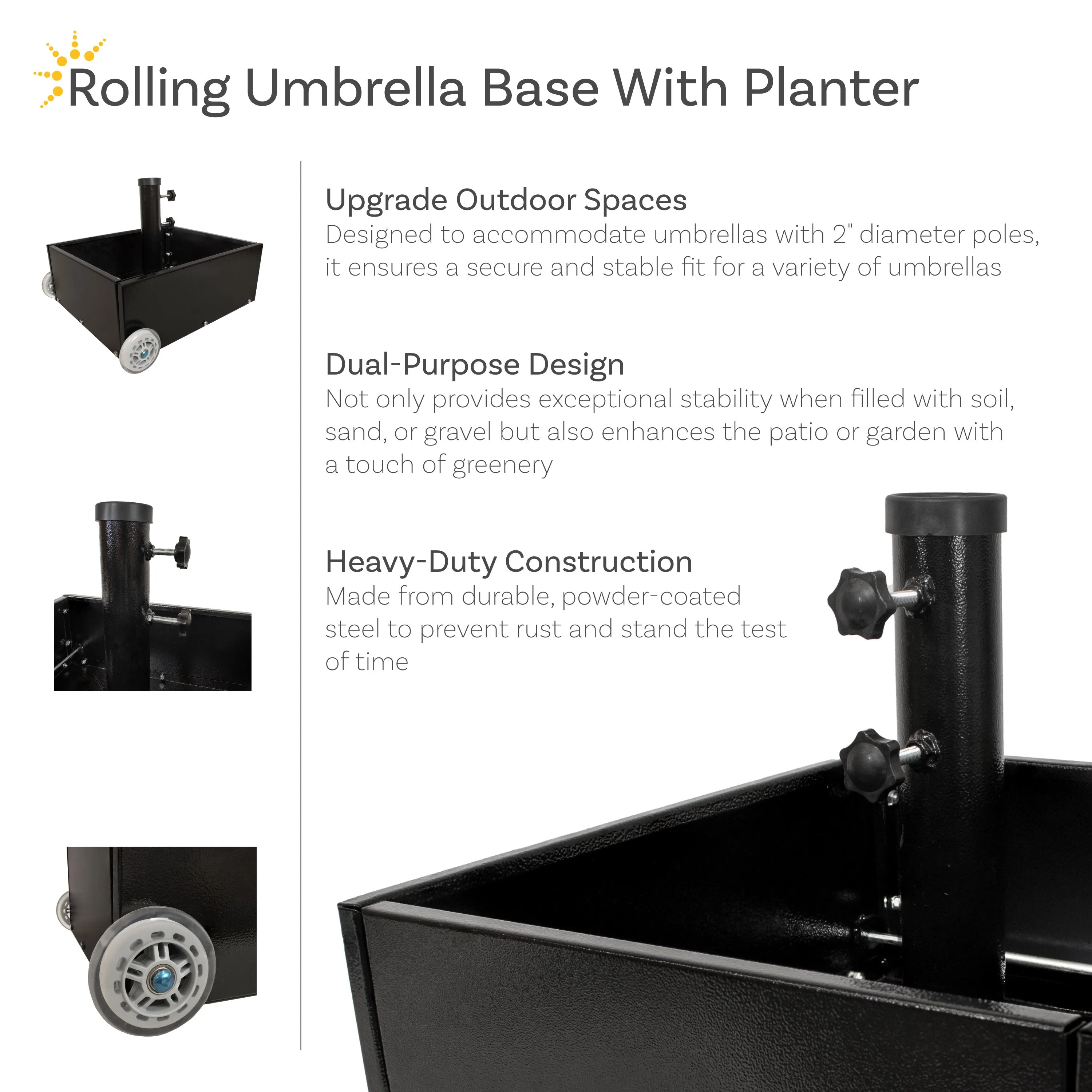 Sunnydaze Patio Umbrella Stand Planter with Wheels