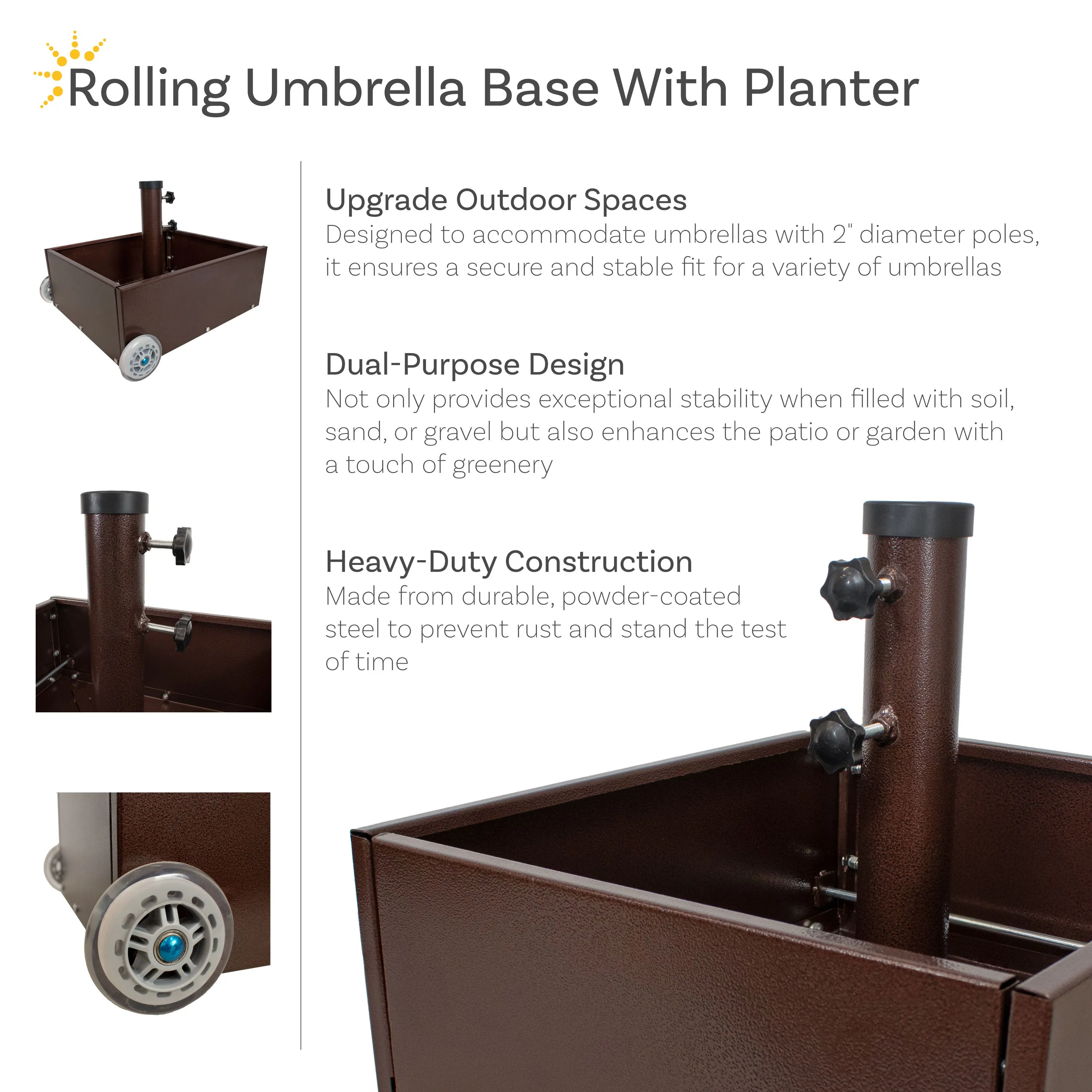 Sunnydaze Patio Umbrella Stand Planter with Wheels