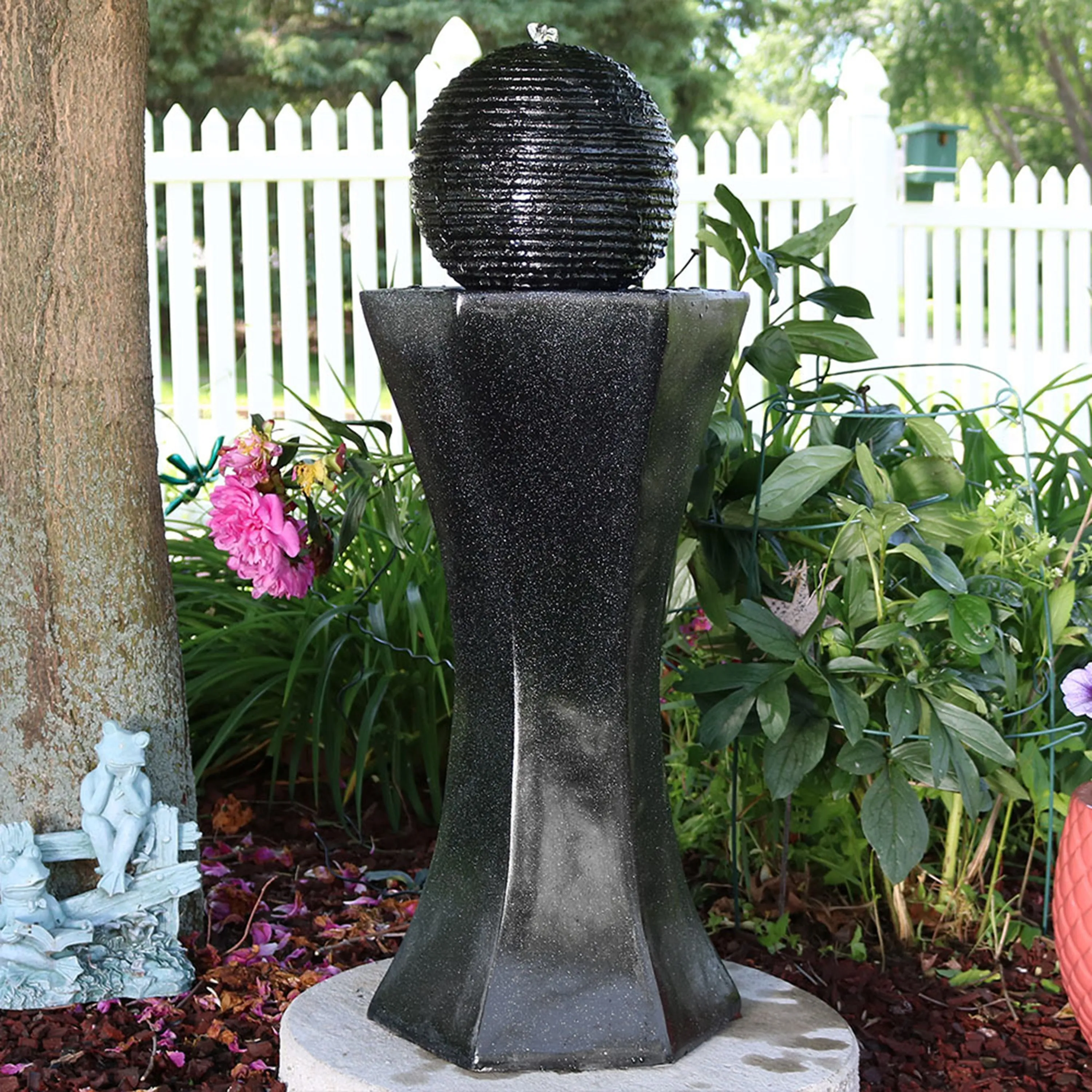 Sunnydaze Pedestal and Ball Solar with Battery Backup Fountain - 31"