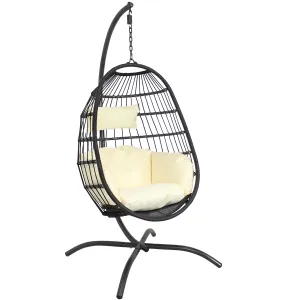 Sunnydaze Penelope Hanging Egg Chair with Seat Cushions and Stand