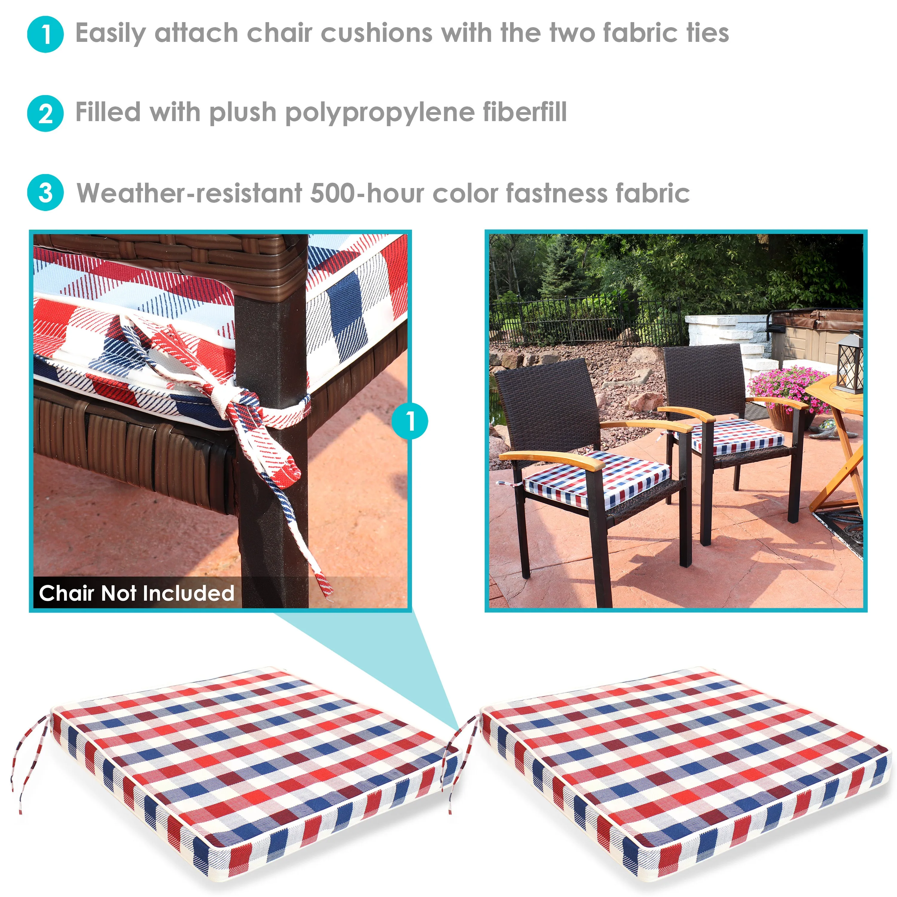 Sunnydaze Polyester Square Indoor/Outdoor Seat Cushions with Ties - Americano - Set of 2