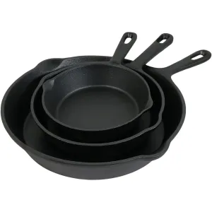 Sunnydaze Pre-Seasoned 3-Piece Cast Iron Skillet Fry Pan Set