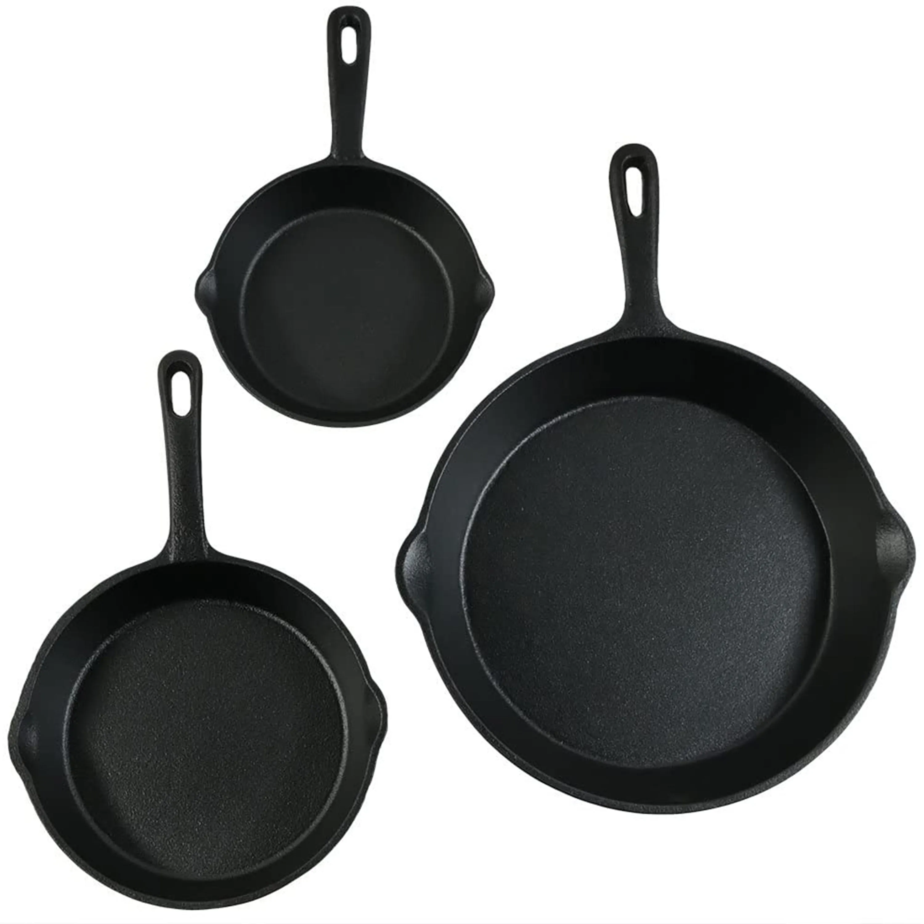 Sunnydaze Pre-Seasoned 3-Piece Cast Iron Skillet Fry Pan Set