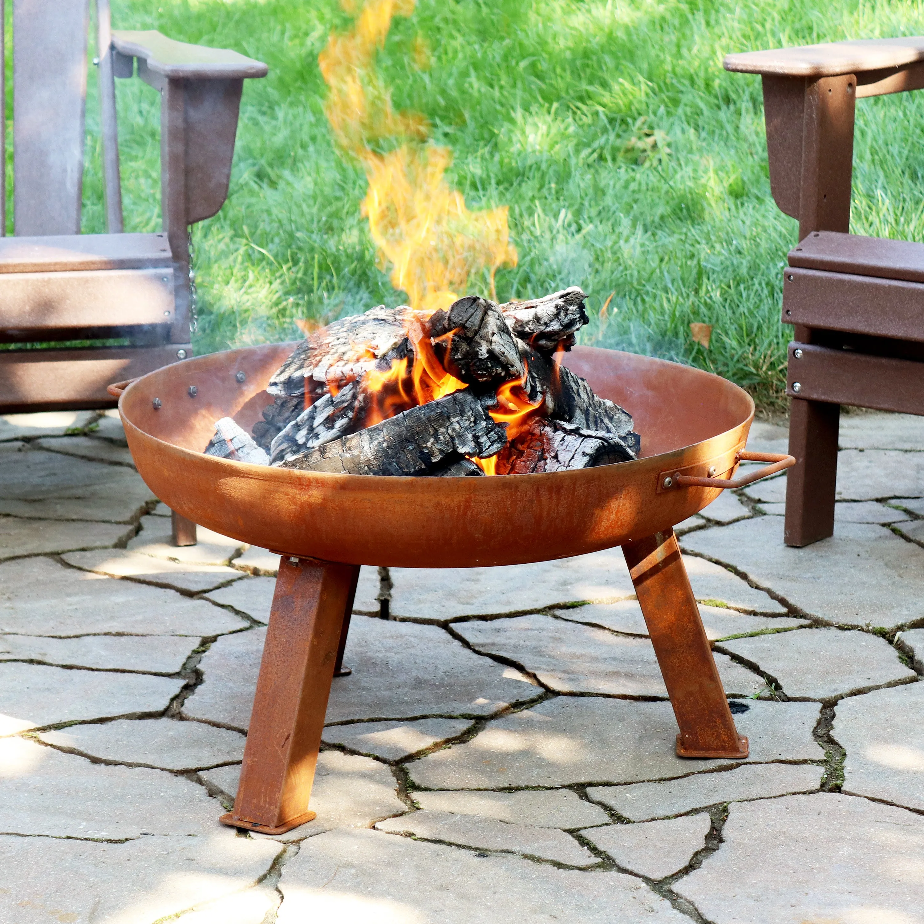 Sunnydaze Rustic Cast Iron Fire Pit Bowl with Stand