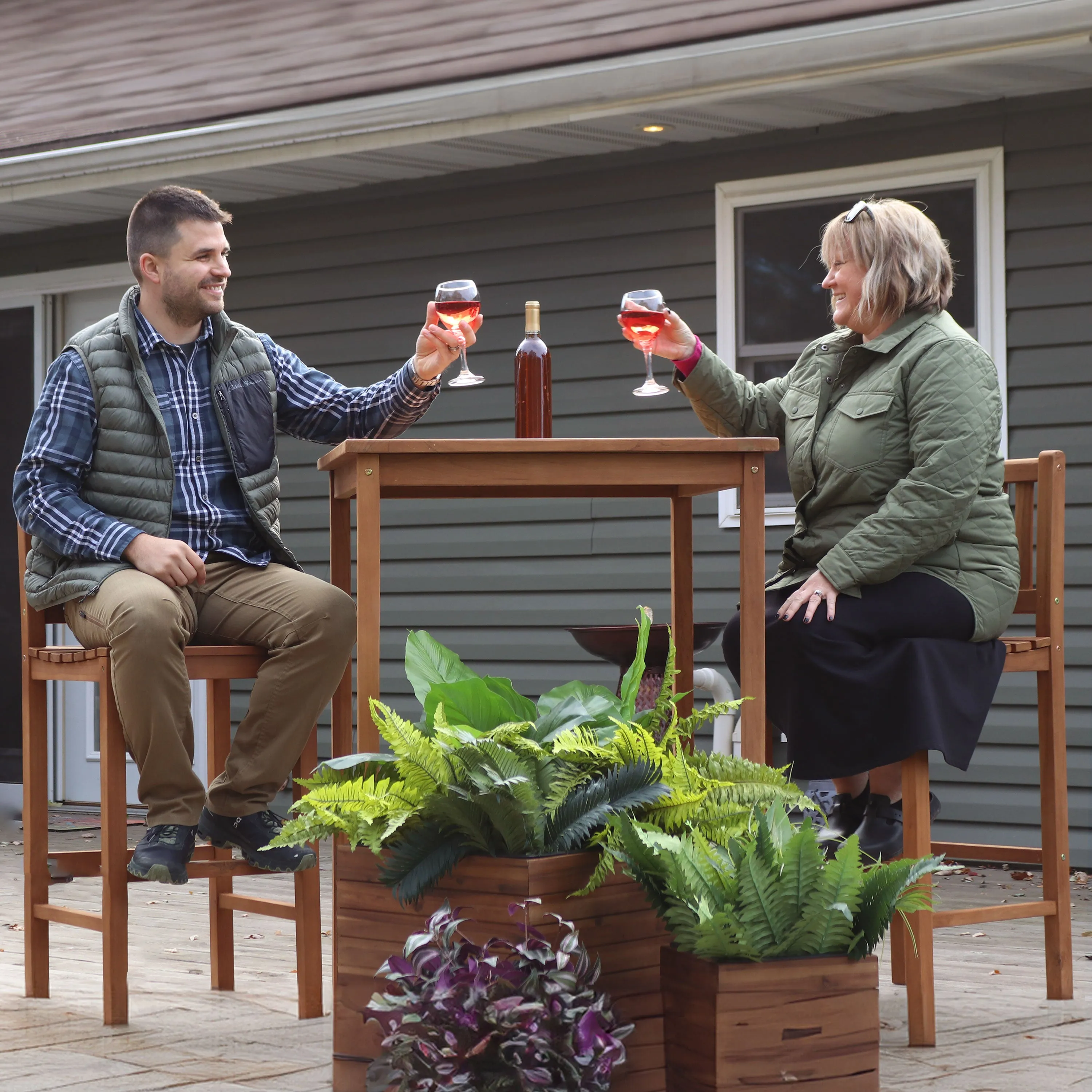 Sunnydaze Teak Wooden Bar Table -  31" Square