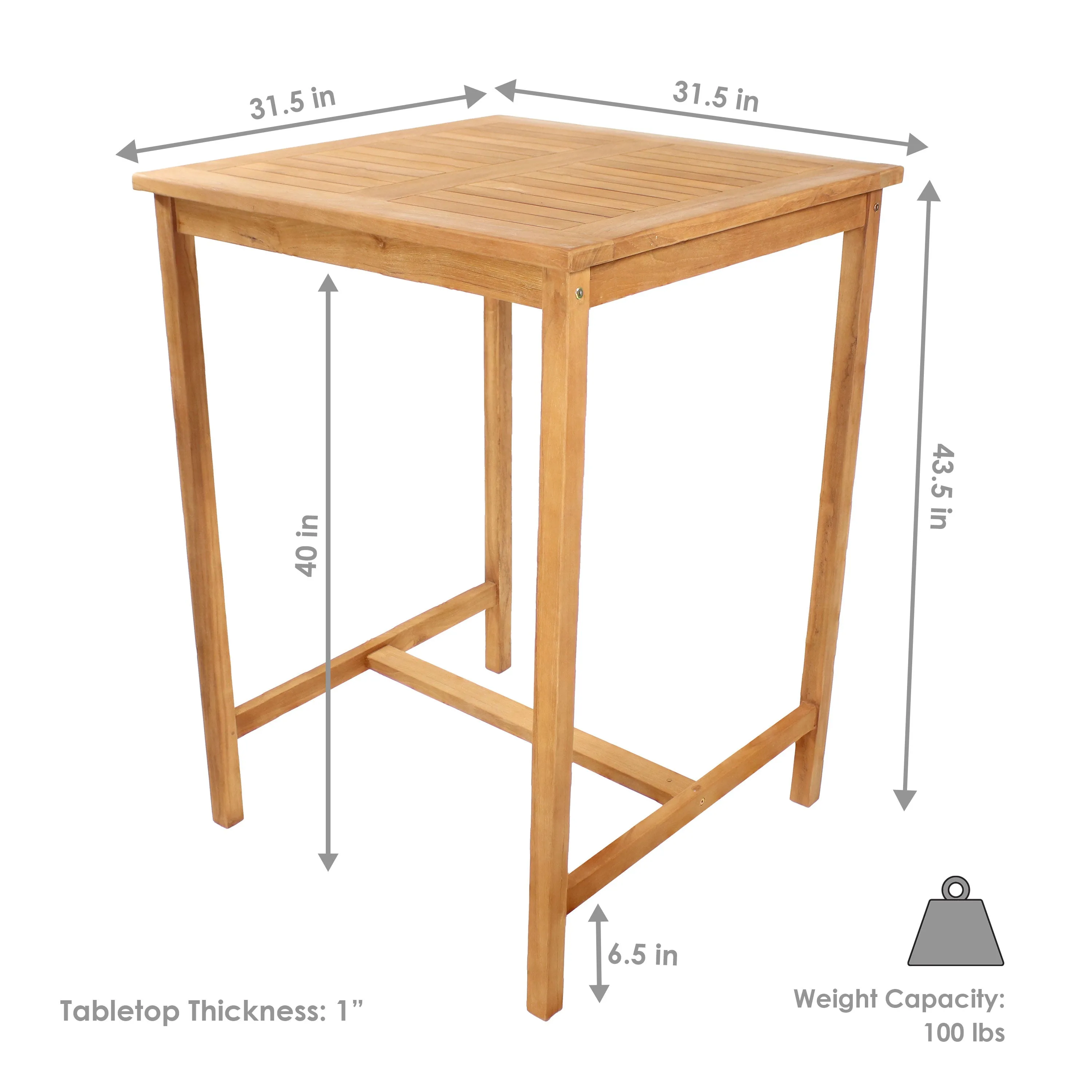 Sunnydaze Teak Wooden Bar Table -  31" Square