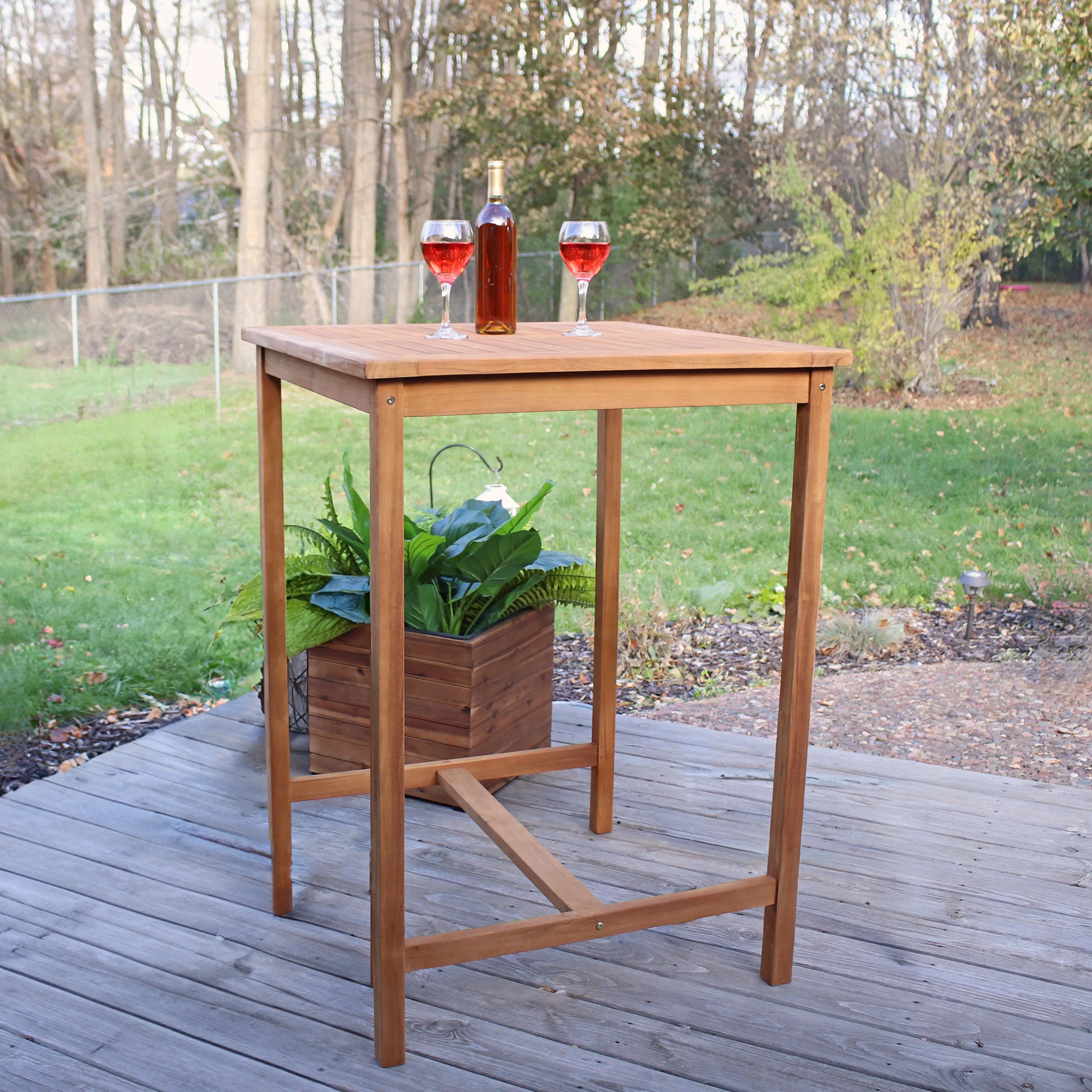 Sunnydaze Teak Wooden Bar Table -  31" Square