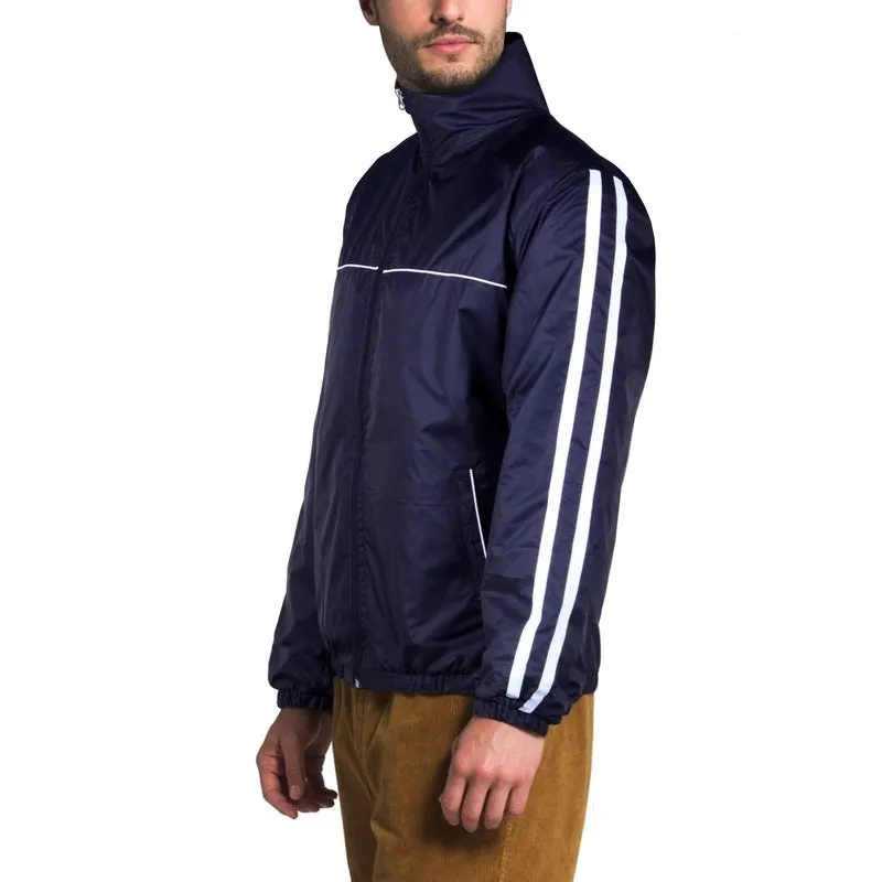 THE CLOWNFISH Men's Activewear Jacket - Stylish Stand Collar | 3 Pockets | M Size | Blue with White Stripes