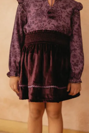 Tina Smocked Elasticated Velvet Girls Skirt - Purple