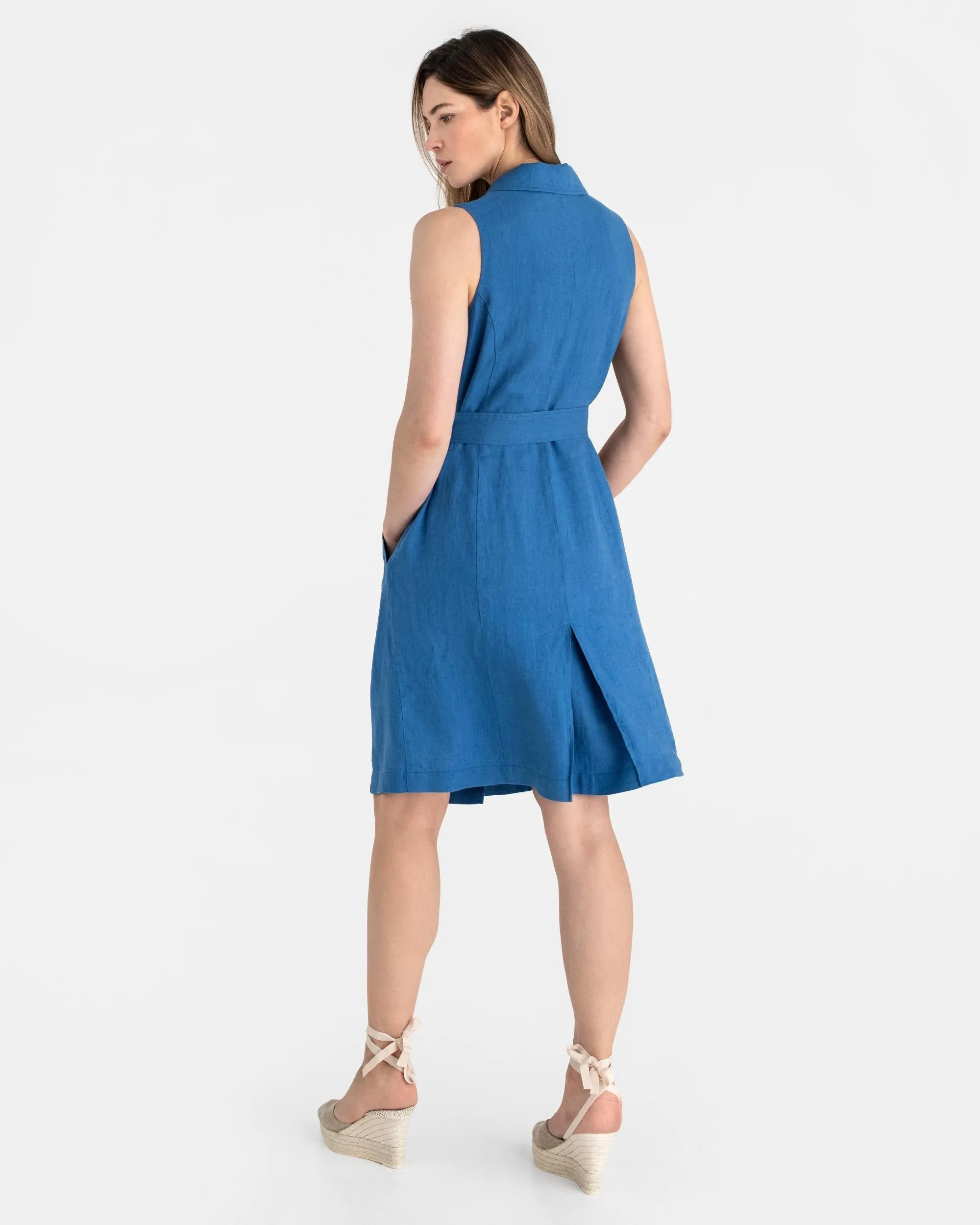 Trench linen dress LISBON in Cobalt blue