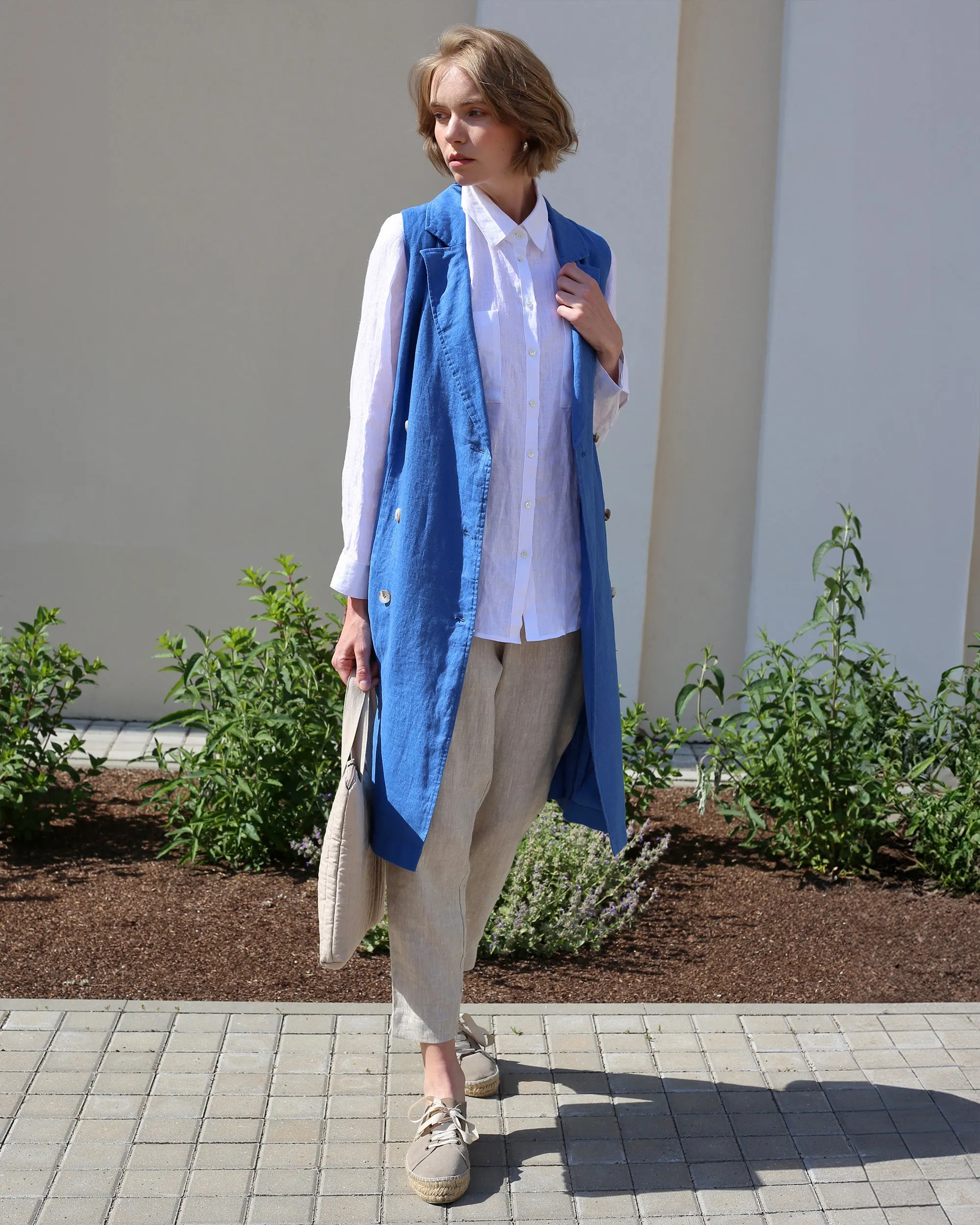 Trench linen dress LISBON in Cobalt blue