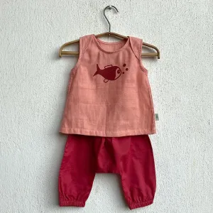 UNISEX ORGANIC KOI PEACH JHABLA WITH RED PANTS