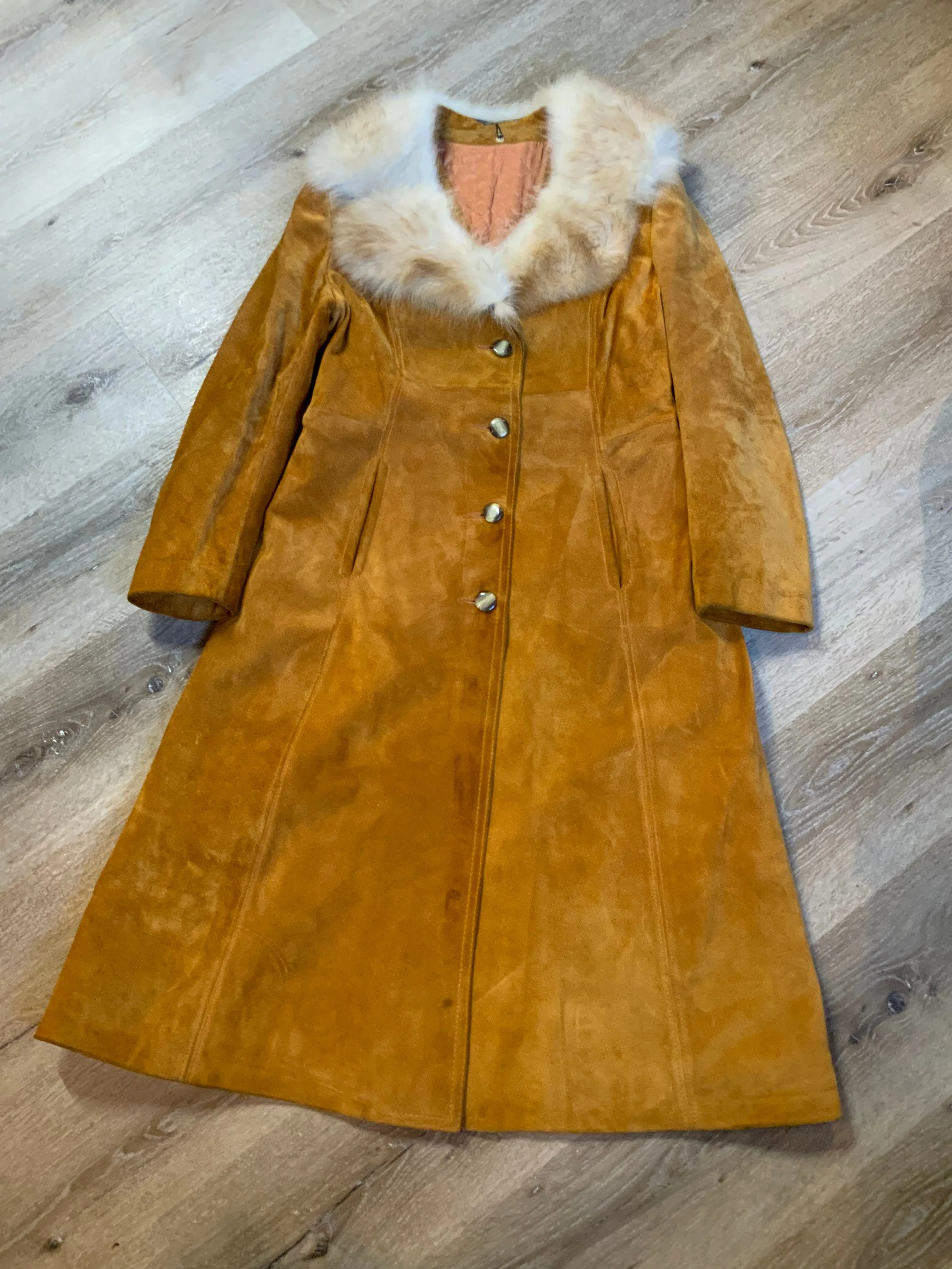 Vintage Embassy 1970's Tan Suede Full Length Coat, Made in Canada, SOLD