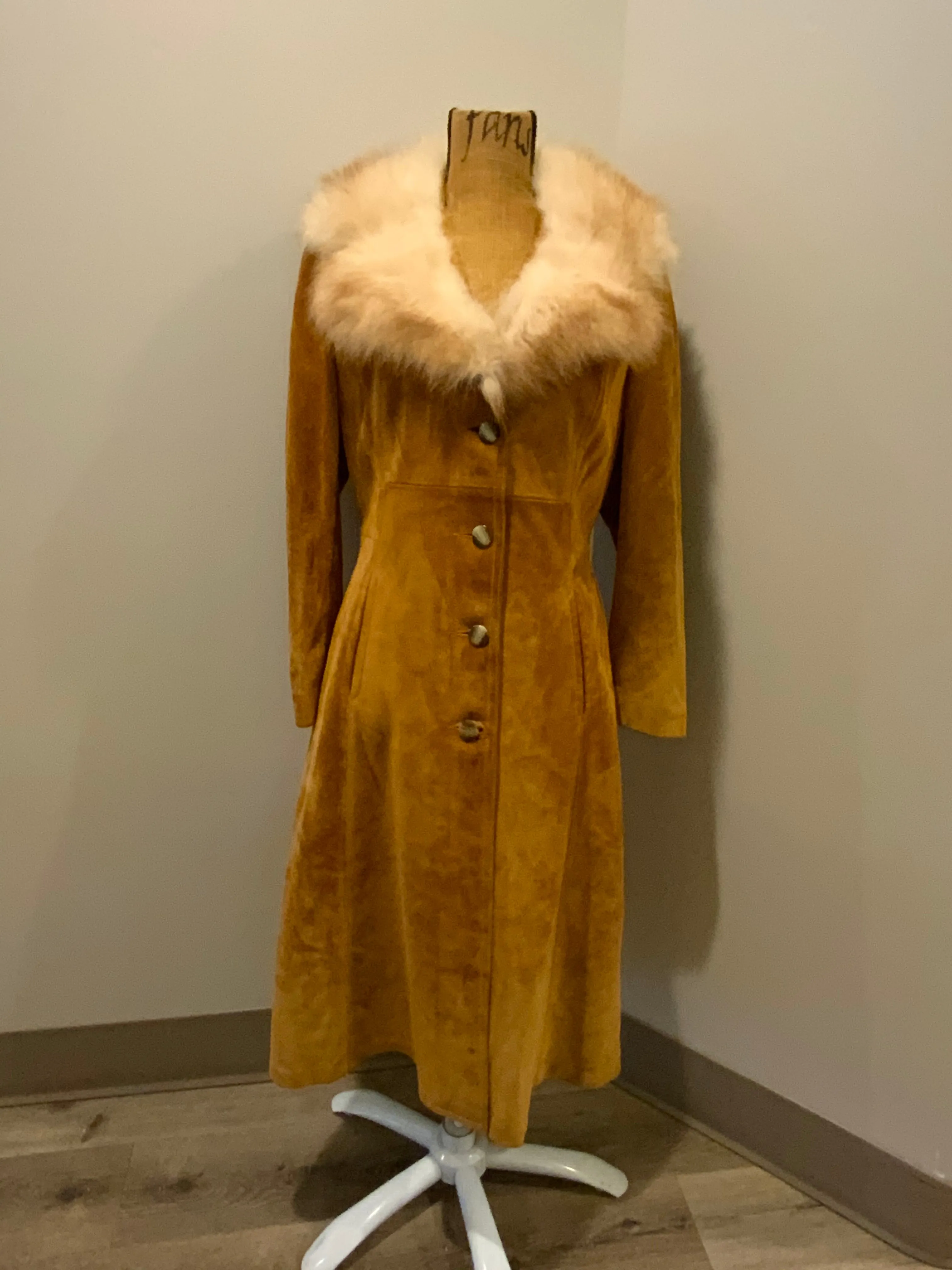 Vintage Embassy 1970's Tan Suede Full Length Coat, Made in Canada, SOLD