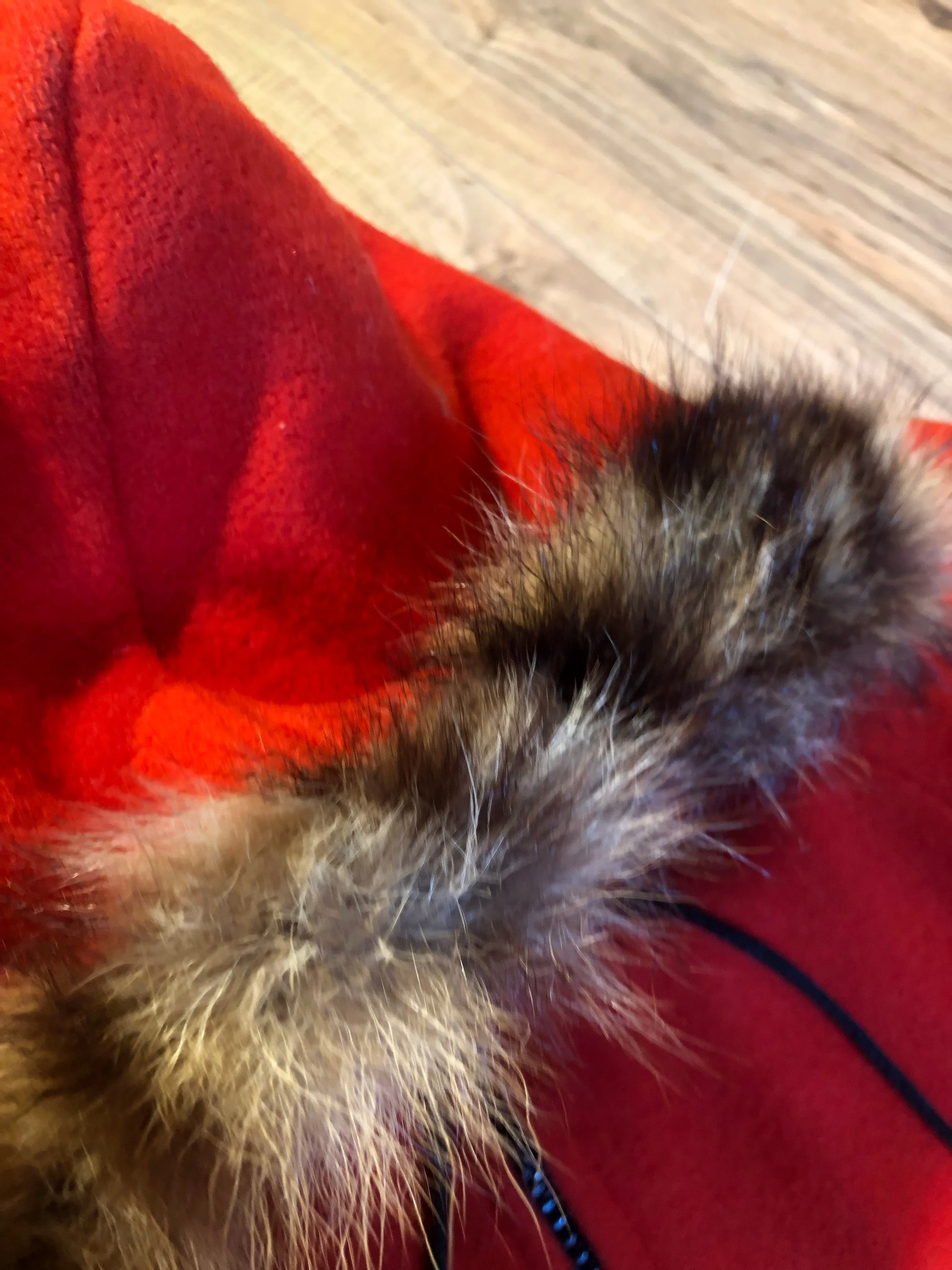 Vintage James Bay Red Wool Northern Parka with Fur Trimmed Hood, Made in Canada