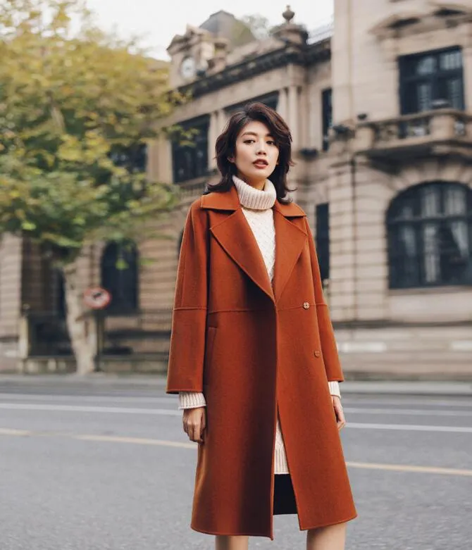 Waist Belt Wool Long Wool Coat, Winter Women Wool Coat/0011