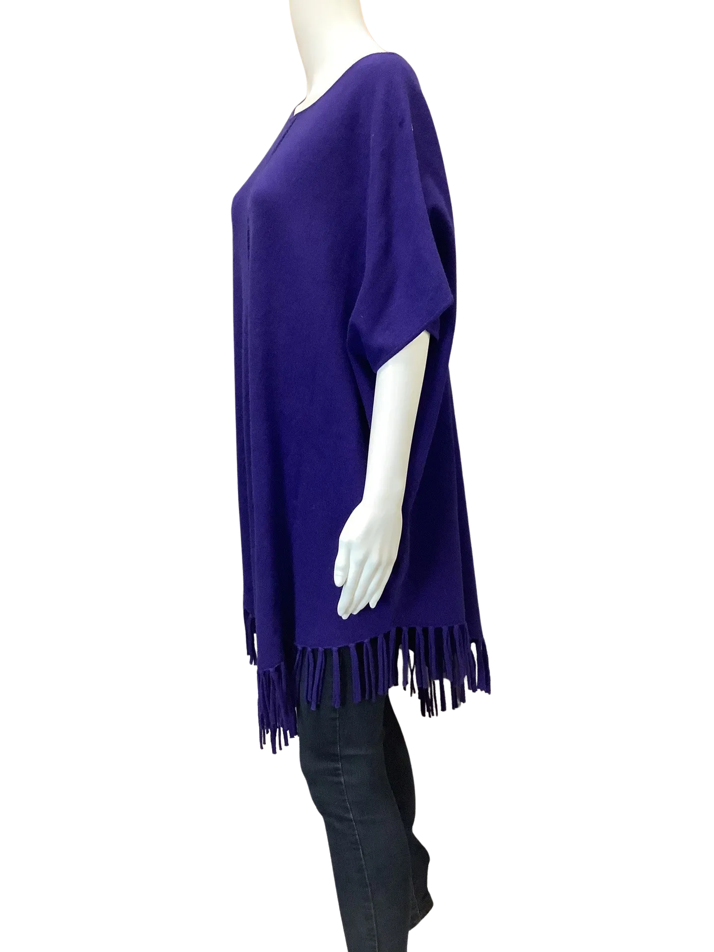 White and Warren Women's Poncho Purple Fringed Sweater Size: L