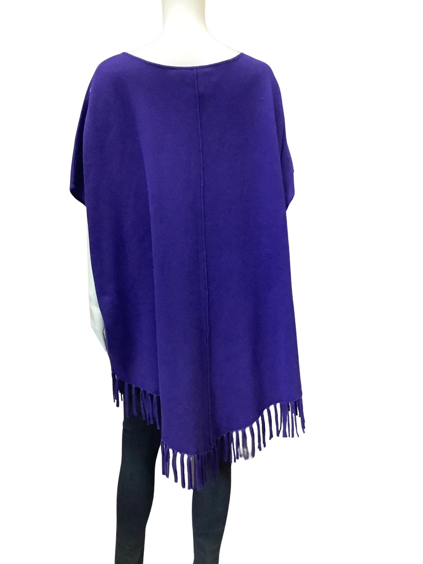 White and Warren Women's Poncho Purple Fringed Sweater Size: L