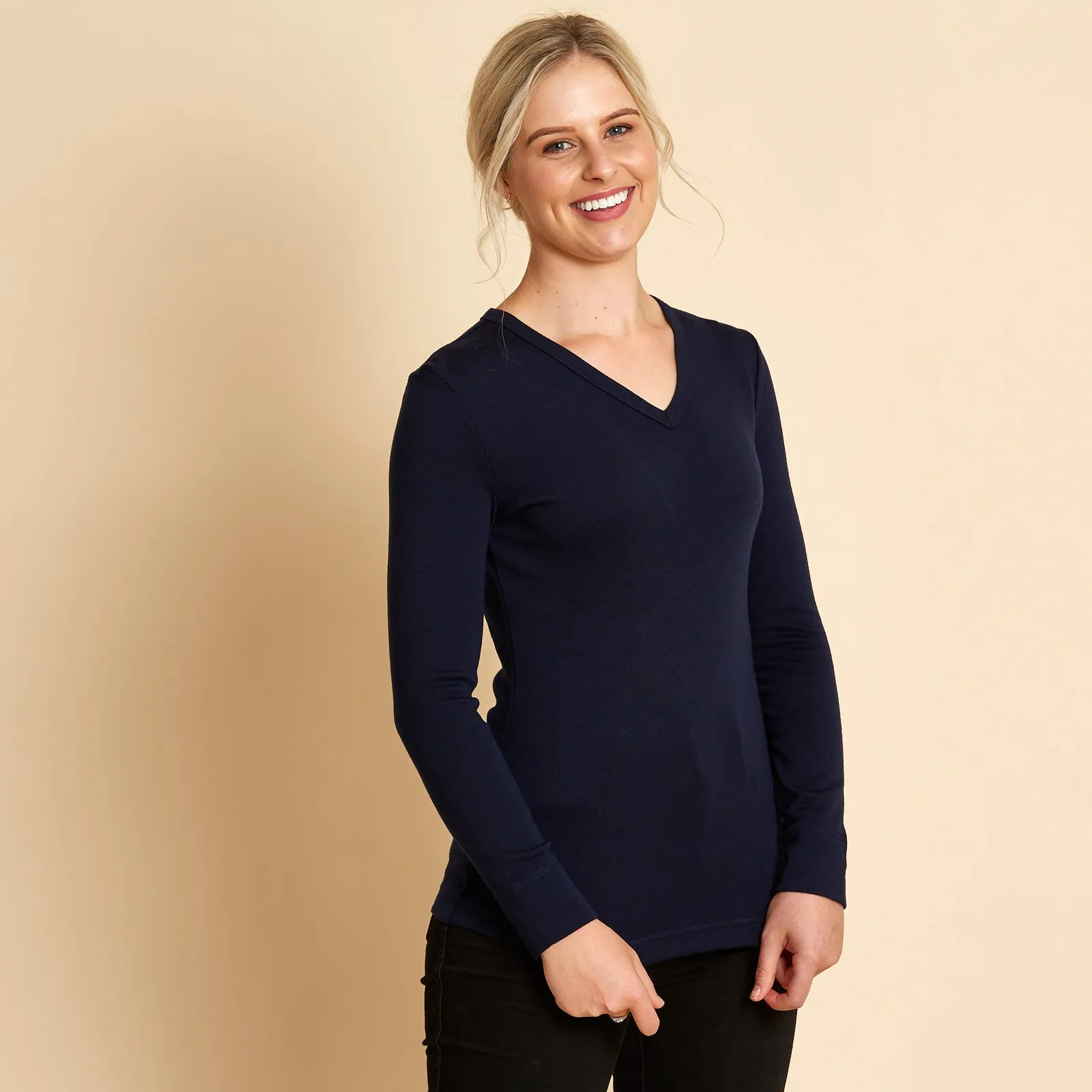 Womens Long Sleeve V Neck