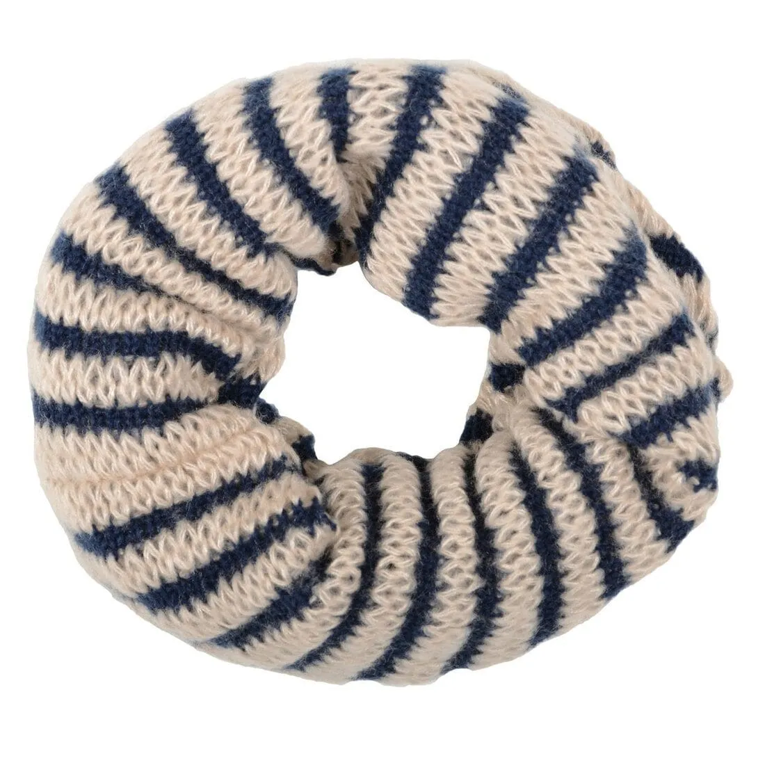 Womens Winter Snood Loop Scarf Navy Beige Stripe Knit Berlin