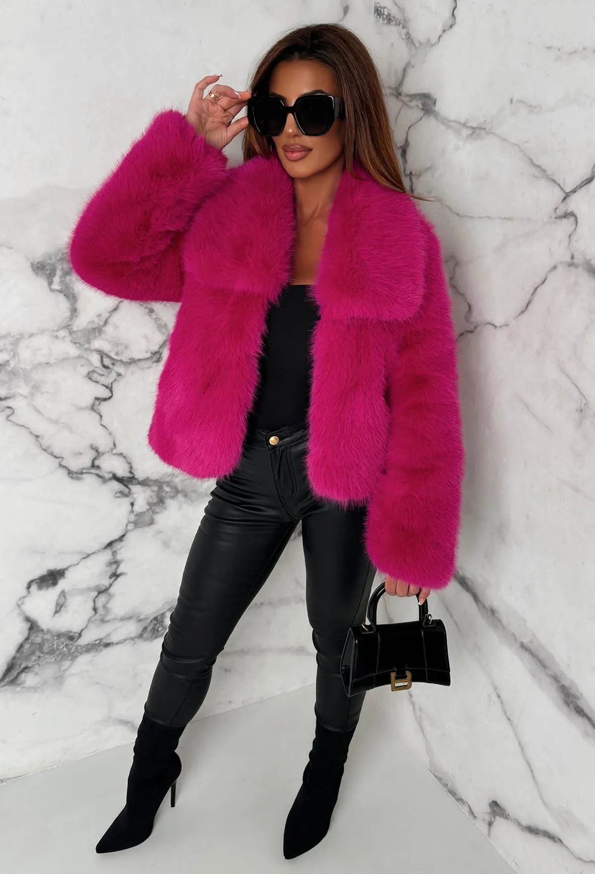 Yours Forever Hot Pink Ultra Thick Faux Fur Jacket